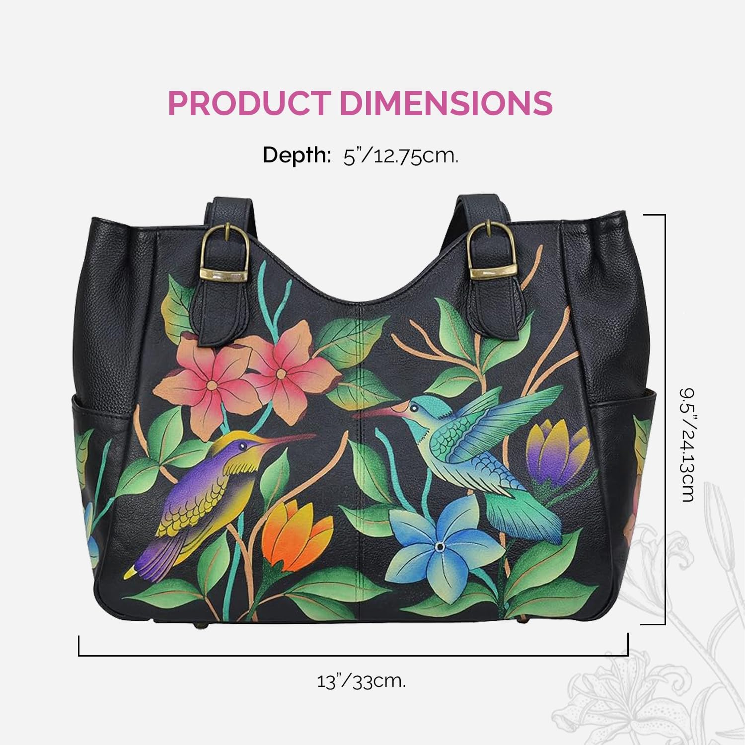 Anna by Anuschka Womens Genuine Leather Shoulder Bag - Hand Painted Original Artwork Exterior · v5