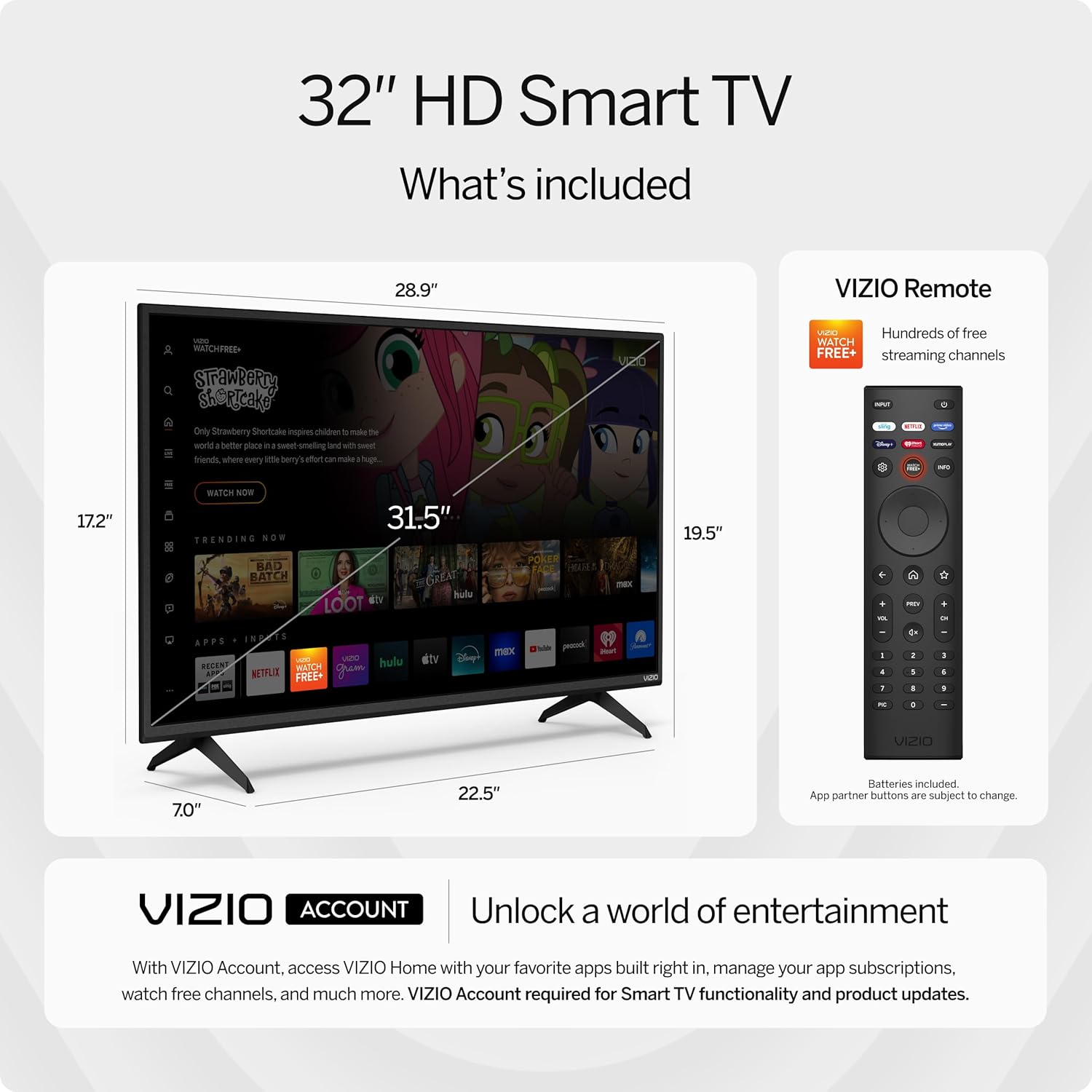 VIZIO 32 inch D-Series HD 720p Smart TV with Apple AirPlay and Chromecast Built-in, Alexa Compatibility, D32h-J, 2022 Model · v2