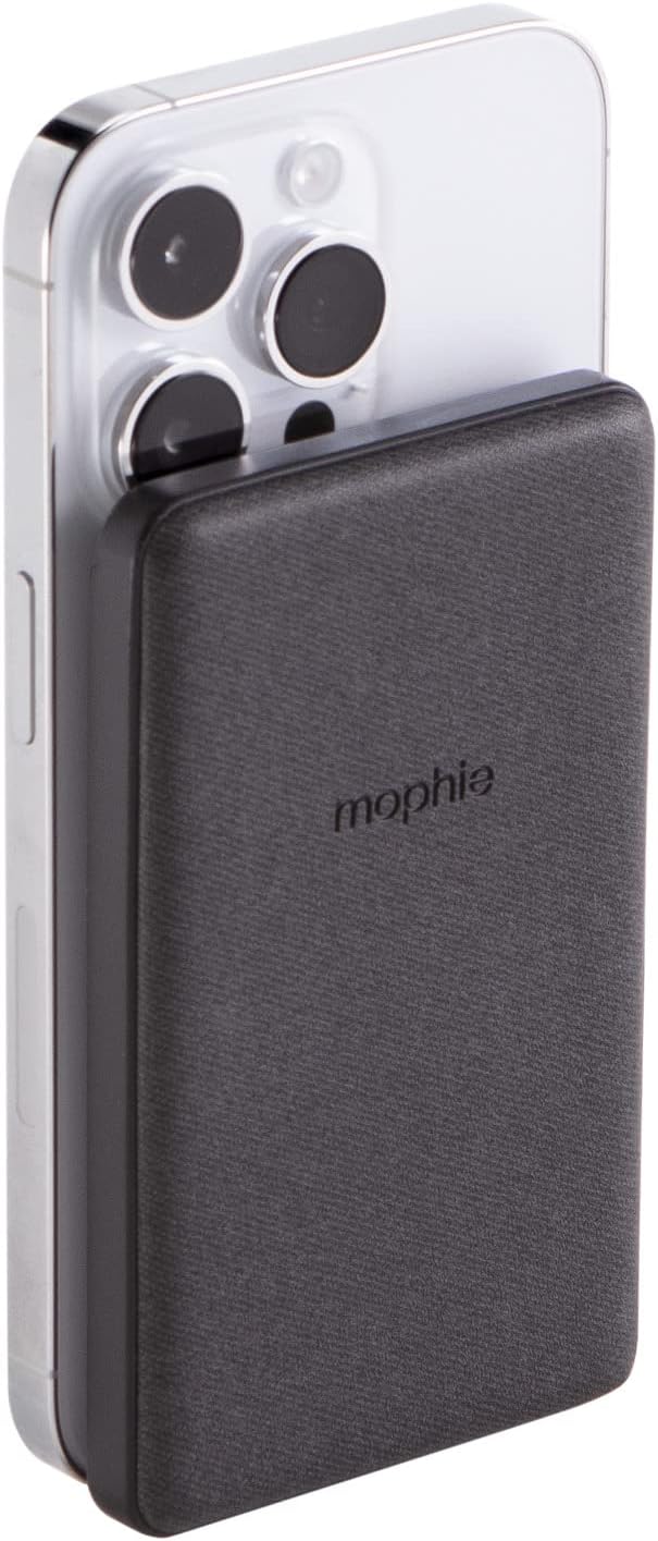 mophie Snap Juice Pack Mini - Chargeur magnétique portable sans fil avec batterie interne de 5 000 mAh, compatible avec les smartphones compatibles MagSafe Qi, fonctionne avec les téléphones Apple, Samsung et Google, noir