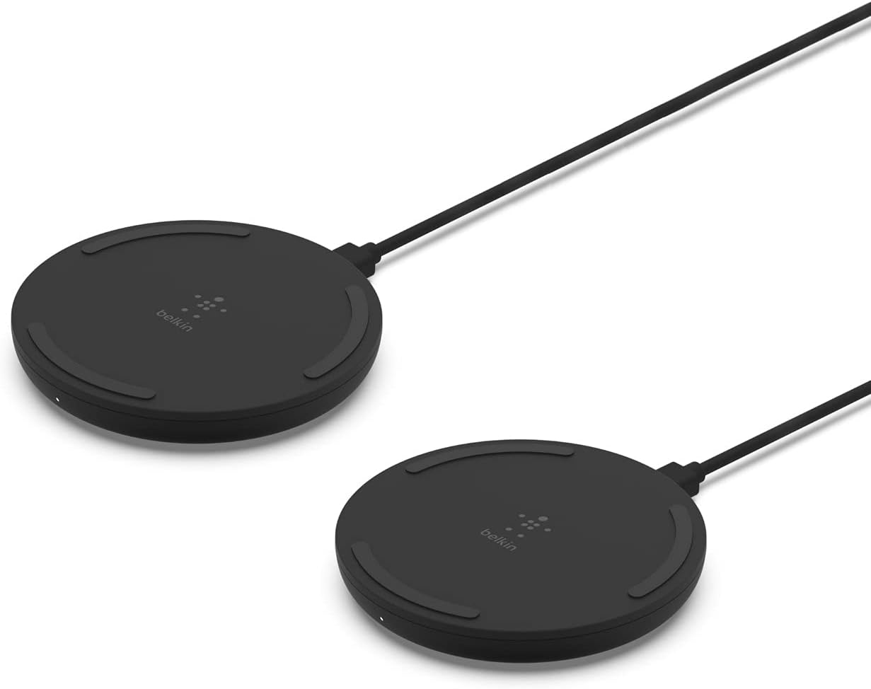 Chargeur sans fil Belkin Quick Charge - Chargeur 10 W certifié Qi pour Apple iPhone, Samsung Galaxy, Airpods Pro More, Recharge tout en écoutant de la musique ou en diffusant des vidéos - Lot de 2, noir (pas d'alimentation)