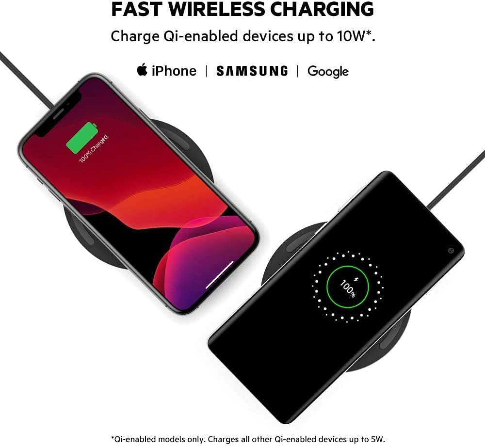 Chargeur sans fil Belkin Quick Charge - Chargeur 10 W certifié Qi pour Apple iPhone, Samsung Galaxy, Airpods Pro More, Recharge tout en écoutant de la musique ou en diffusant des vidéos - Lot de 2, noir (pas d'alimentation)