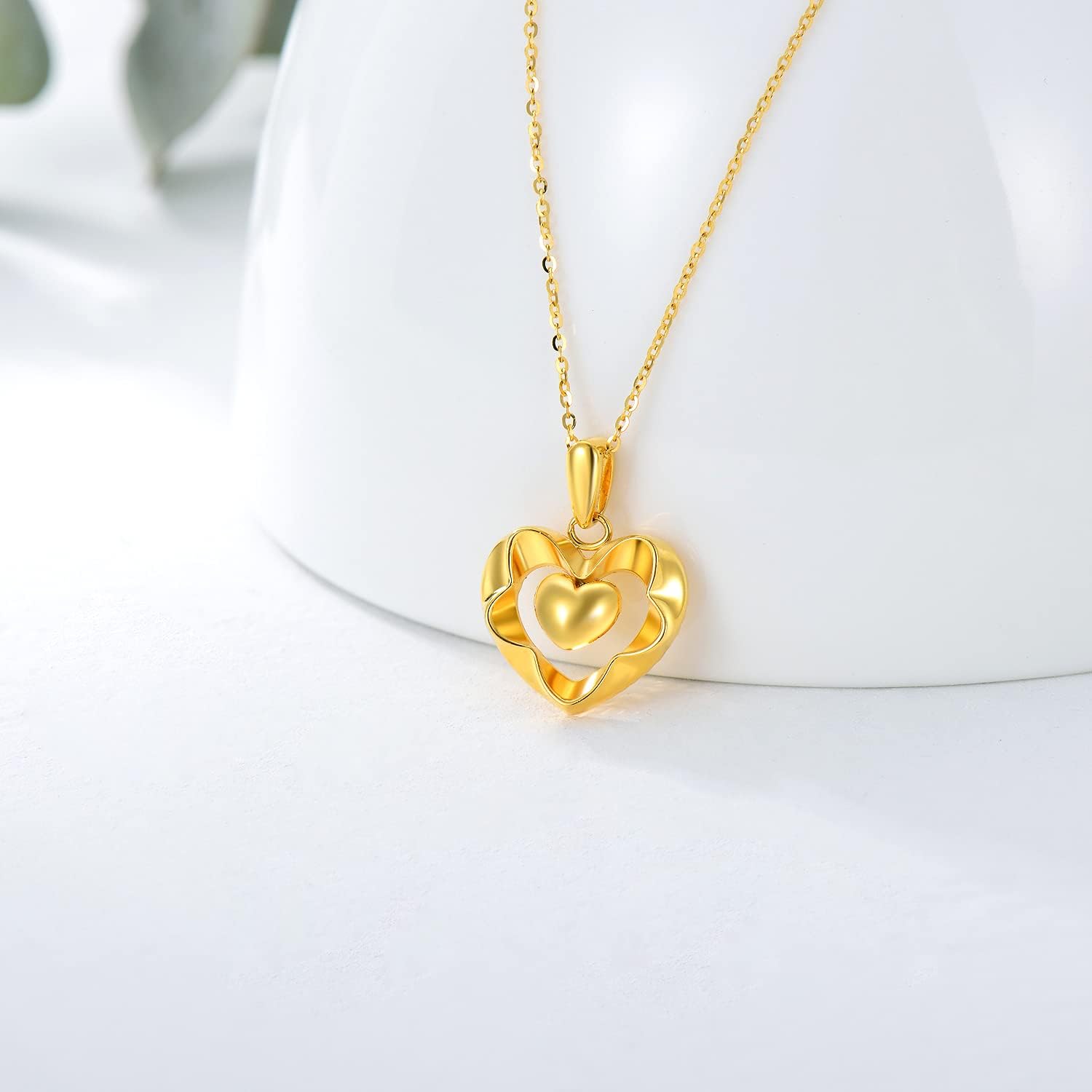 18kt Real Gold Heart Necklaces for Women, Forever Love You Gold Luster Love Hearts Pendant Anniversary Jewelry Gifts for Her, Mom, Wife, 18 Inch · v2