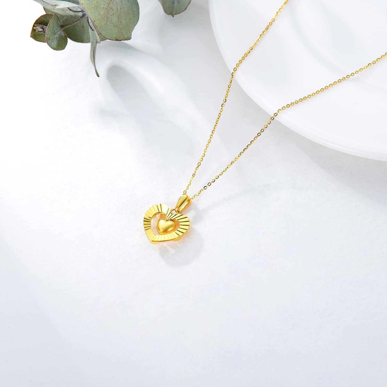 18kt Real Gold Heart Necklaces for Women, Forever Love You Gold Luster Love Hearts Pendant Anniversary Jewelry Gifts for Her, Mom, Wife, 18 Inch · v2