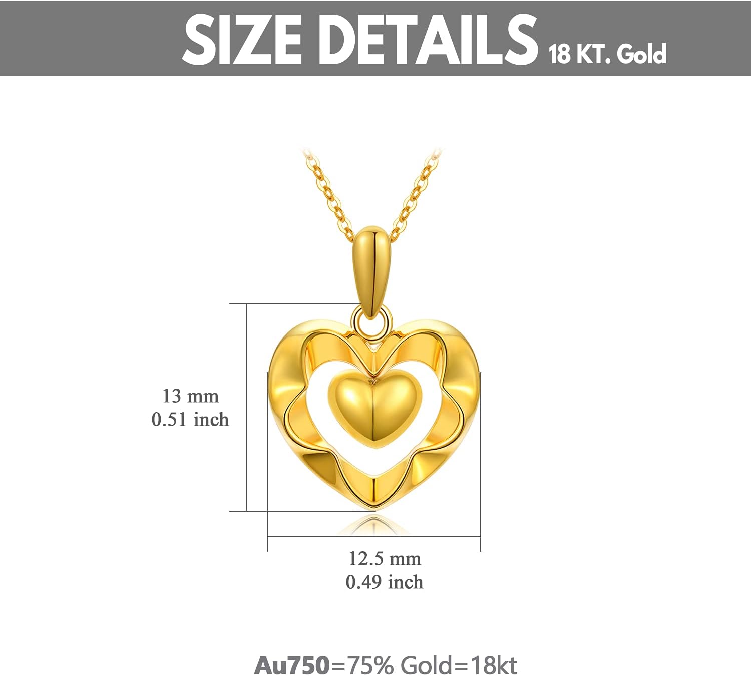 18kt Real Gold Heart Necklaces for Women, Forever Love You Gold Luster Love Hearts Pendant Anniversary Jewelry Gifts for Her, Mom, Wife, 18 Inch · v2