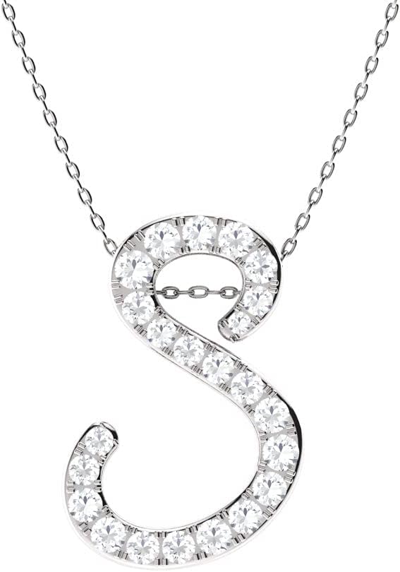 Collar con inicial de diamante natural y certificado Diamondere en oro blanco de 14 k | Colgante con cadena