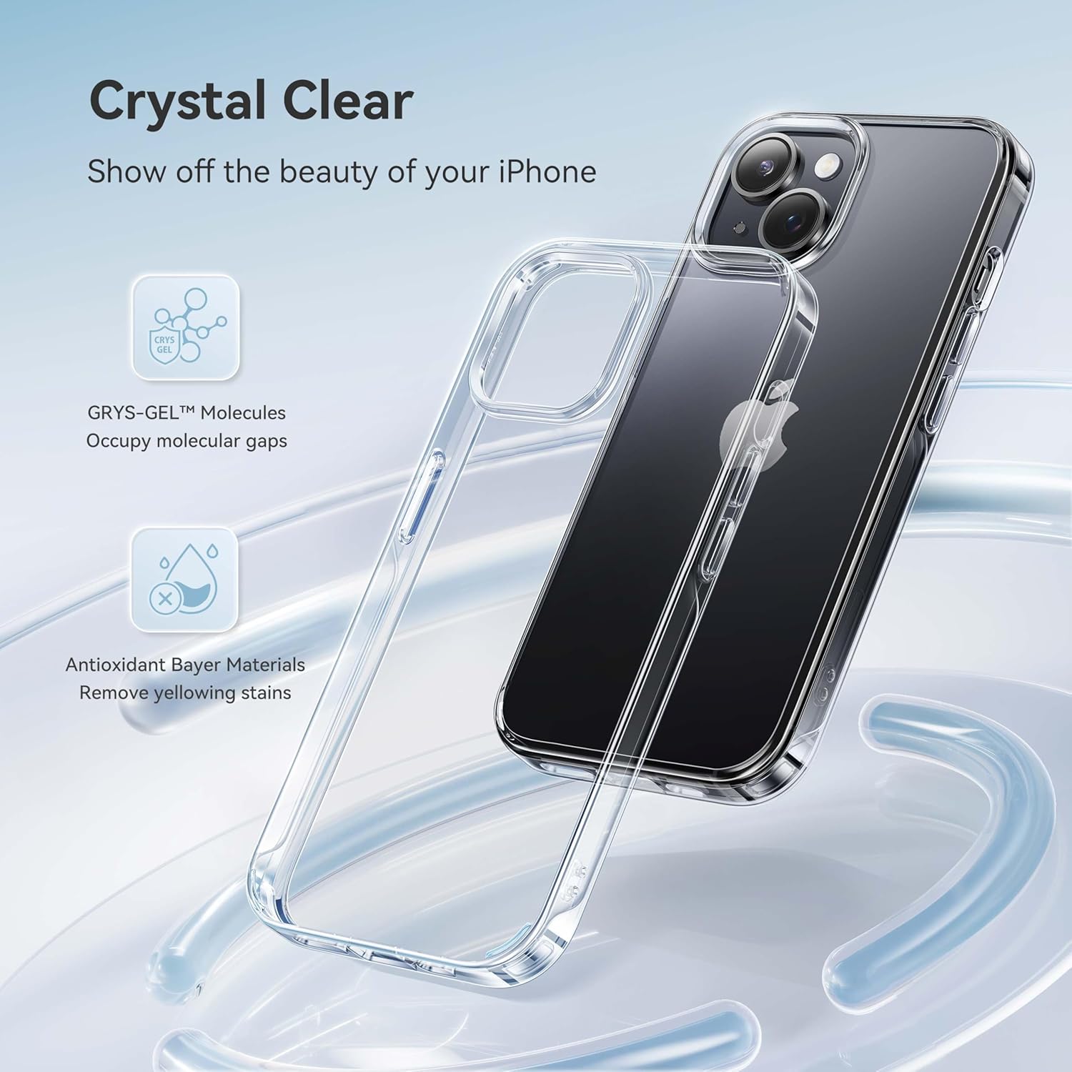 CASEKOO for iPhone 14 Case/iPhone 13 Case Crystal Clear, [Not Yellowing] [Military Grade Drop Protection] Shockproof Protective Phone Case for Women Men 6.1 inch, Clear · v2
