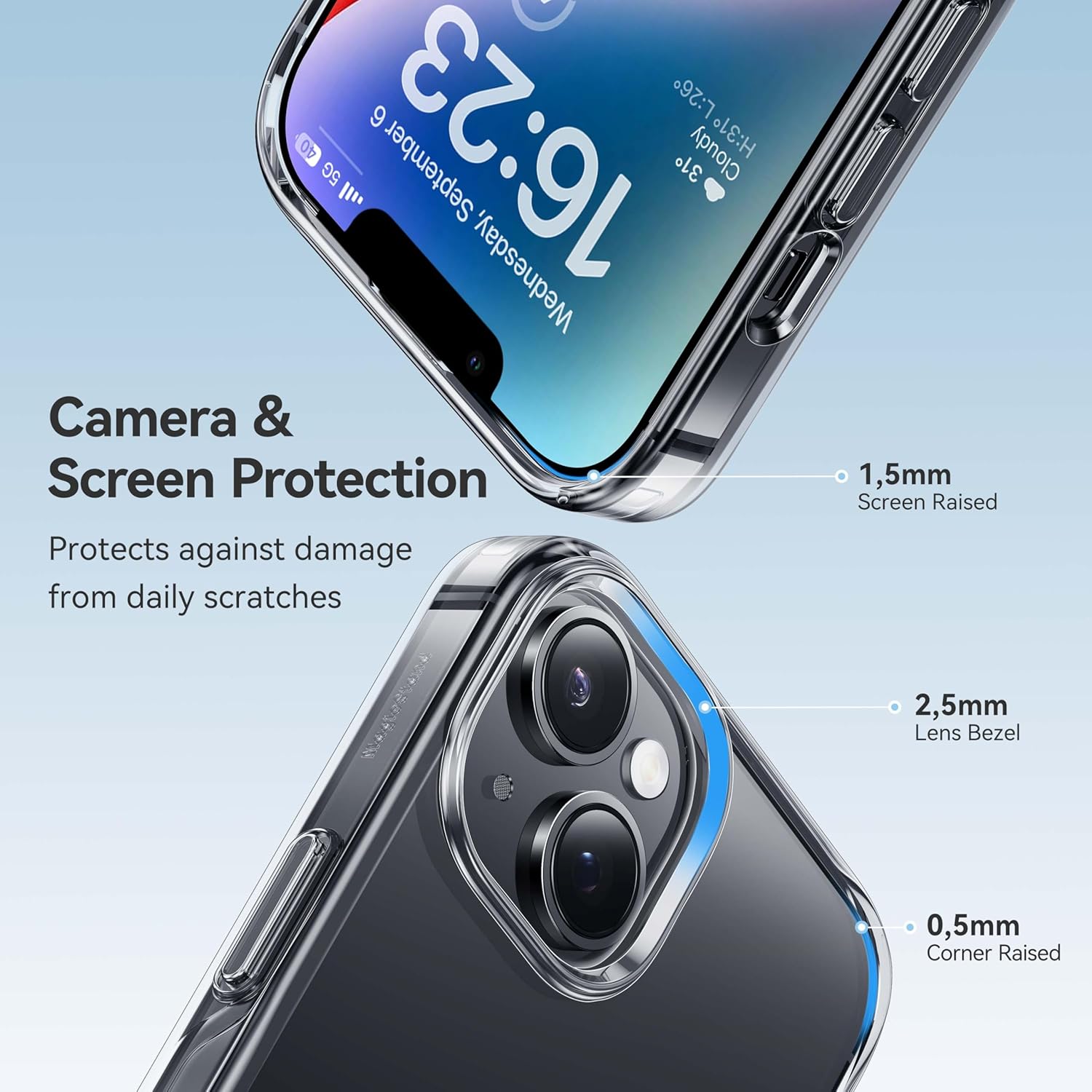 CASEKOO for iPhone 14 Case/iPhone 13 Case Crystal Clear, [Not Yellowing] [Military Grade Drop Protection] Shockproof Protective Phone Case for Women Men 6.1 inch, Clear · v2