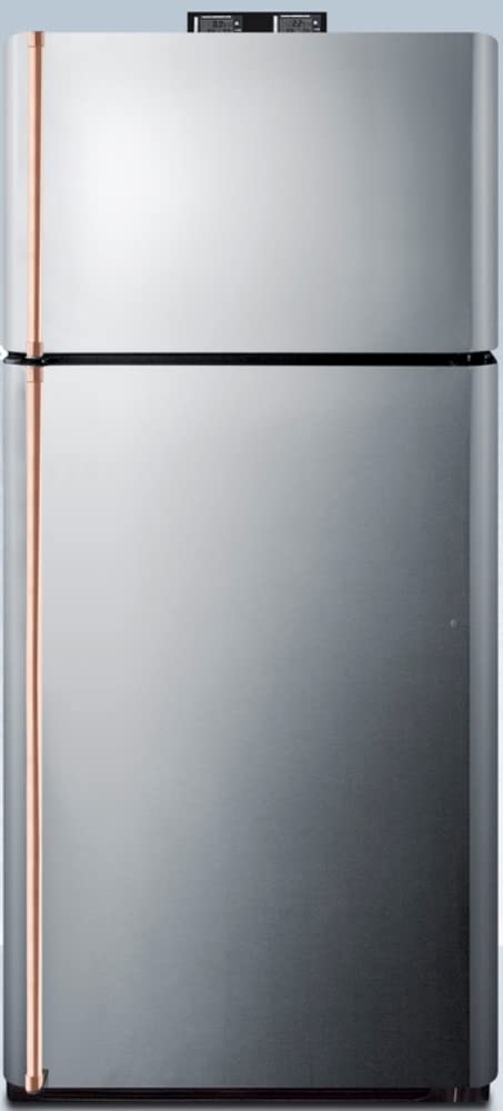 Summit Appliance BKRF18PLCP Break Room Refrigerator-Freezer with Pure Copper Handles and Factory-installed NIST Calibrated Alarm/Thermometers, Frost-free Defrost, Adjustable Shelves