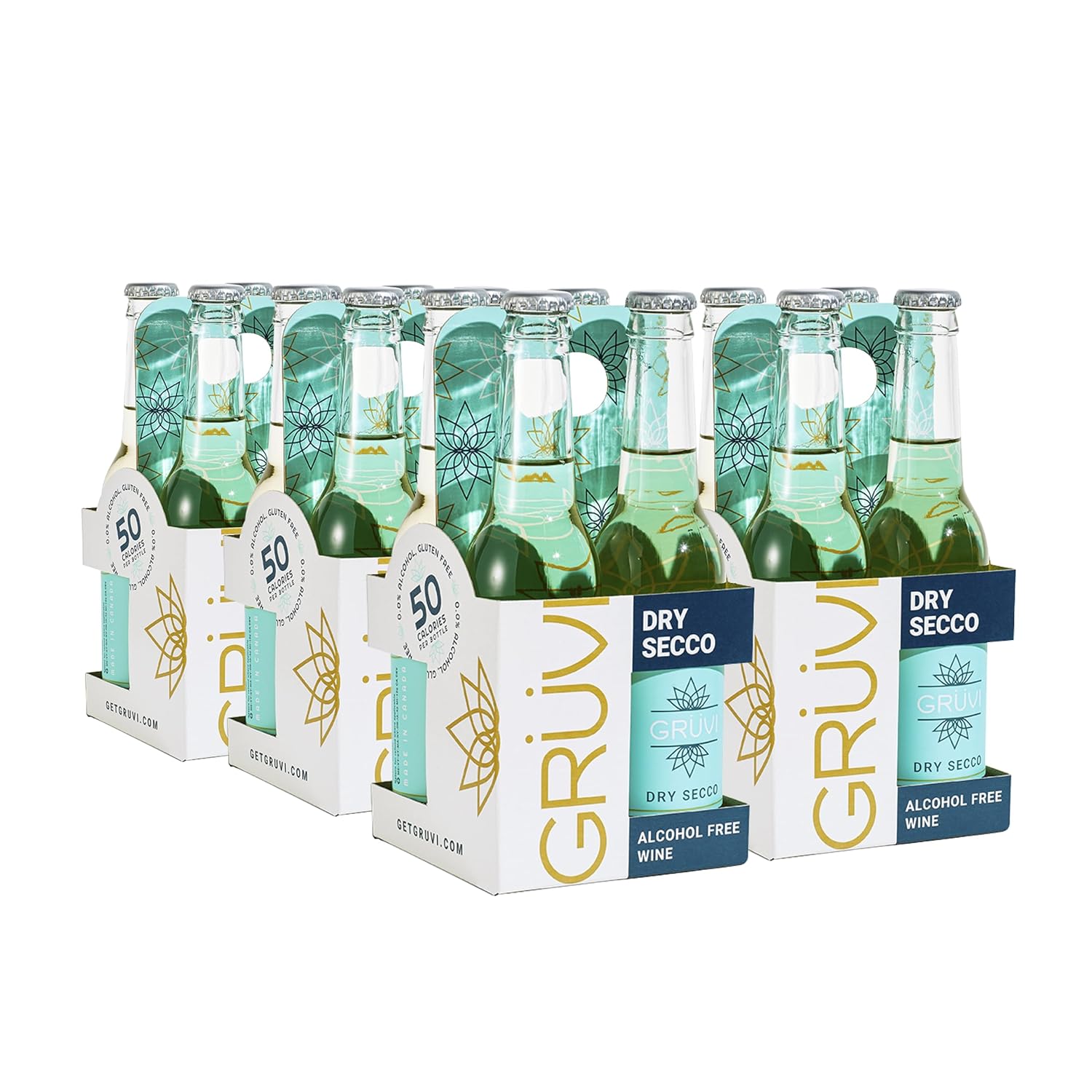 Gruvi Alkoholfreier trockener Secco, 50 Kalorien, 24 Flaschen, 0% ABV, alkoholfreier Sekt, alkoholfreier Wein