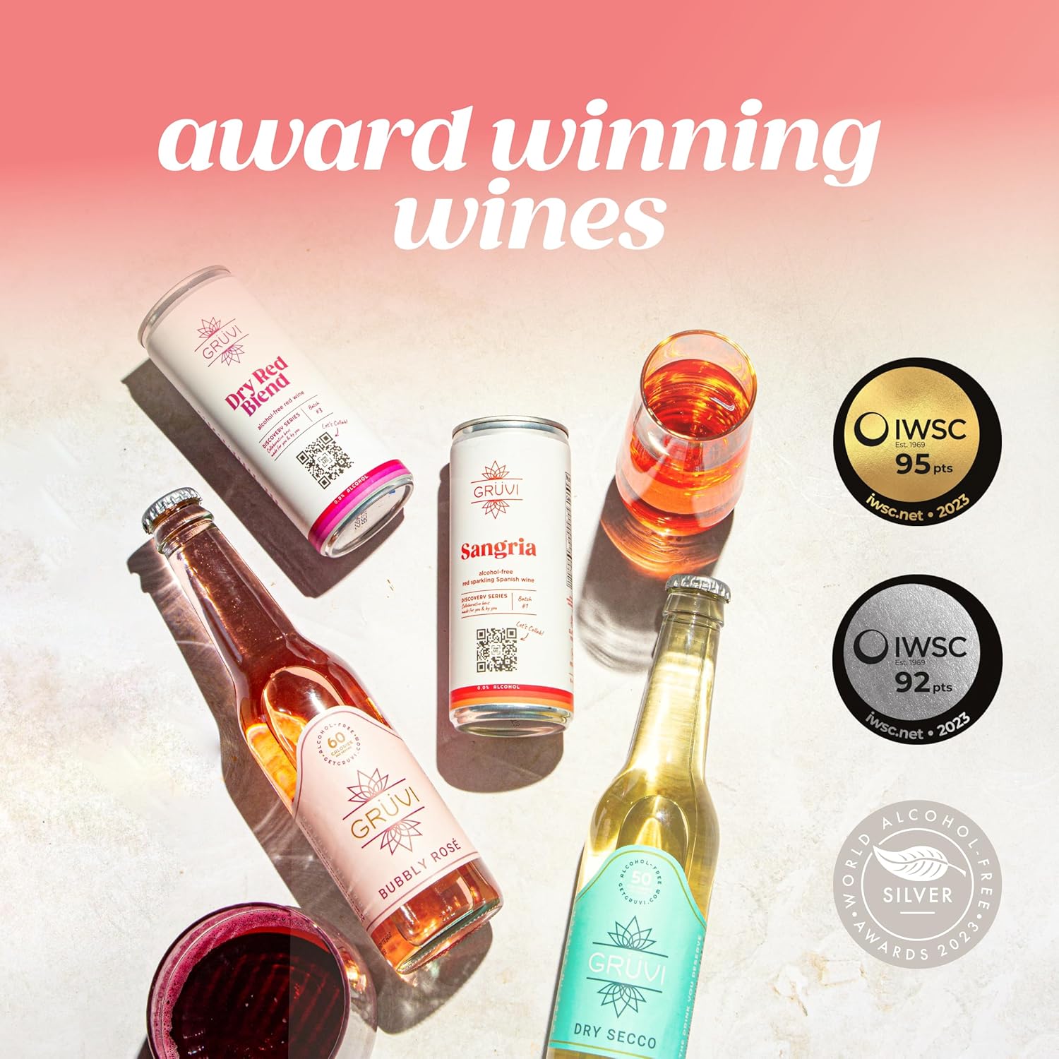 Gruvi Alkoholfreier trockener Secco, 50 Kalorien, 24 Flaschen, 0% ABV, alkoholfreier Sekt, alkoholfreier Wein
