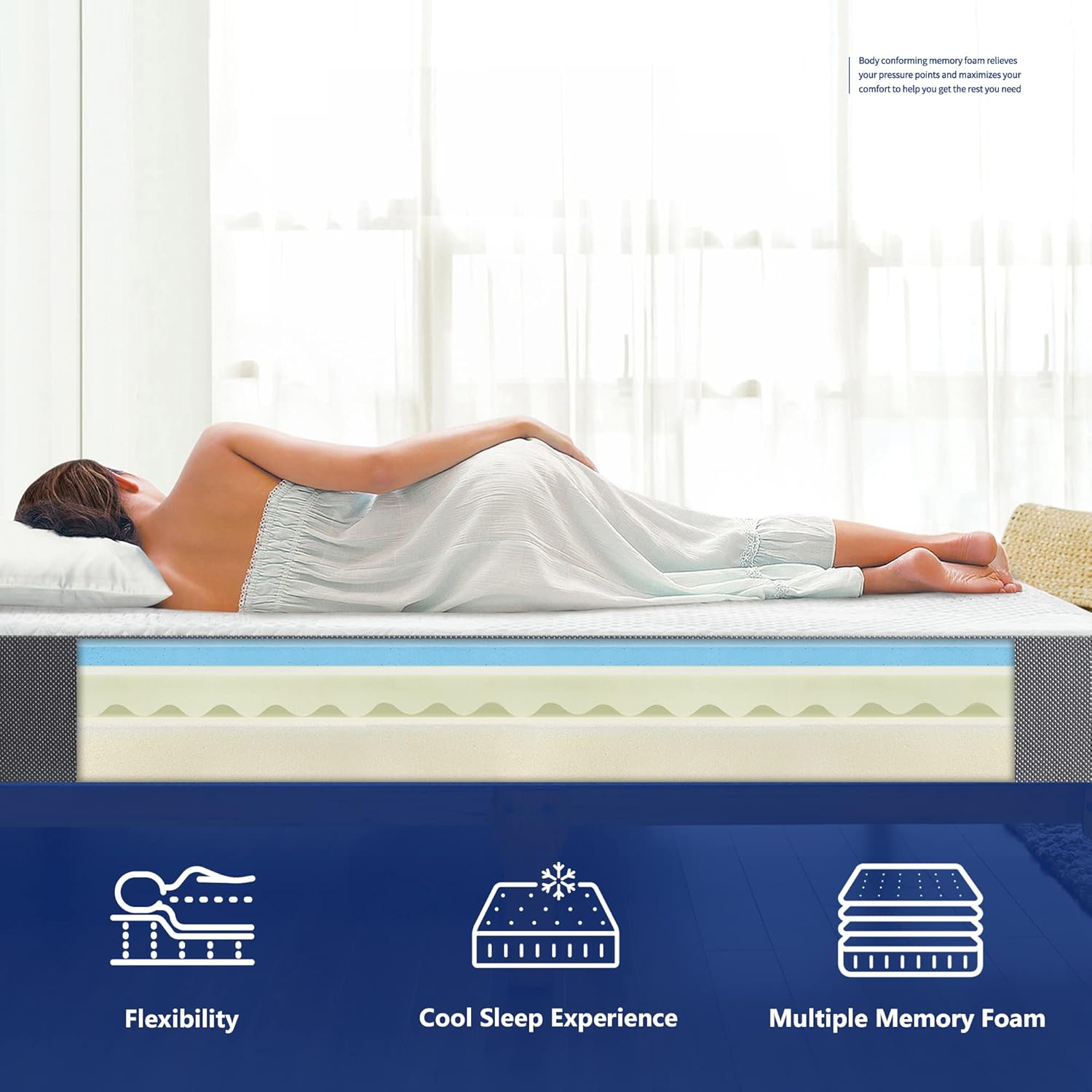 Olee Sleep 8 Inch Ventilated Gel Infused Memory Foam Mattress, CertiPUR-US® Certified, Gray, Full · v2