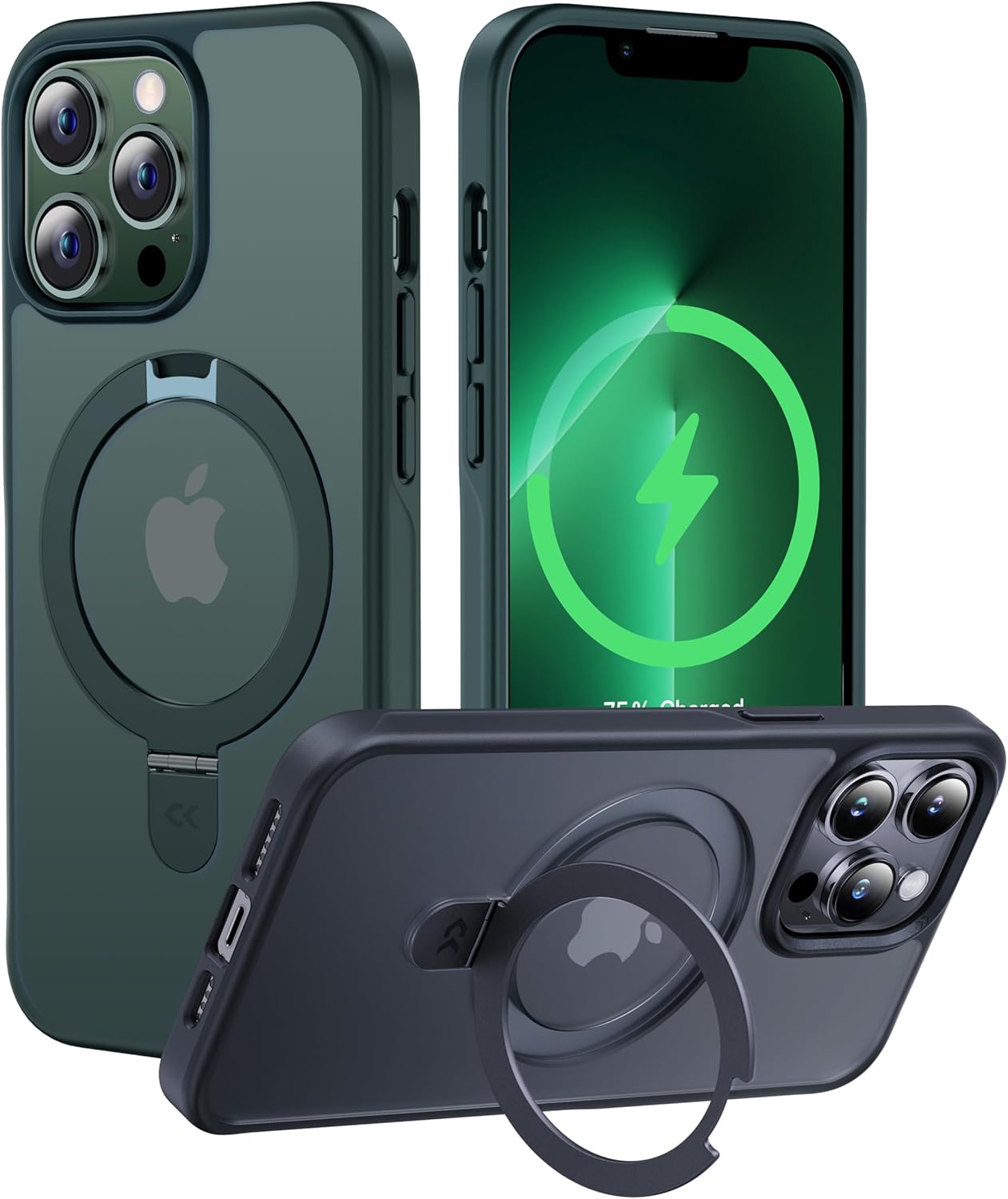 CASEKOO Designed for iPhone 13 Pro Case with Magnetic Invisible Stand [Military Drop Protection] [Compatible with MagSafe] Shockproof Slim Translucent Matte Case 6.1 Inch 2021, Green