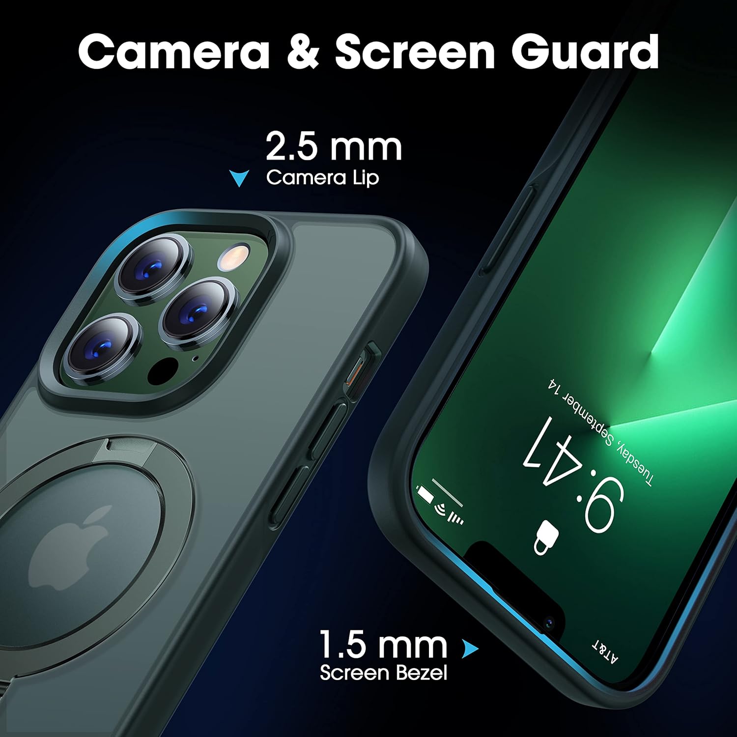 CASEKOO Designed for iPhone 13 Pro Case with Magnetic Invisible Stand [Military Drop Protection] [Compatible with MagSafe] Shockproof Slim Translucent Matte Case 6.1 Inch 2021, Green