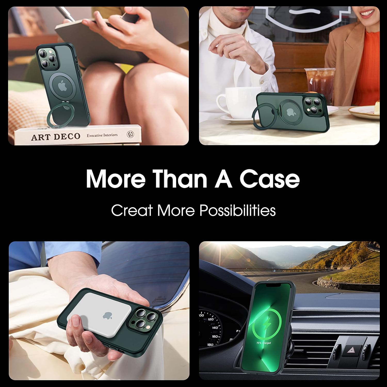 CASEKOO Designed for iPhone 13 Pro Case with Magnetic Invisible Stand [Military Drop Protection] [Compatible with MagSafe] Shockproof Slim Translucent Matte Case 6.1 Inch 2021, Green