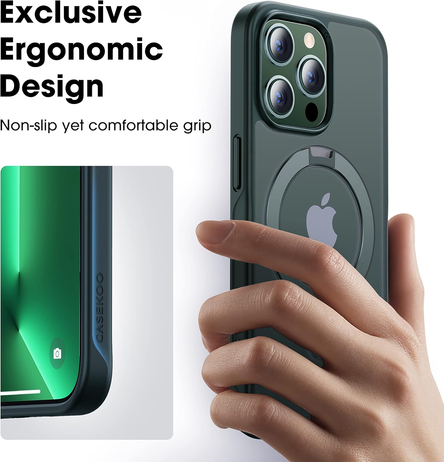 CASEKOO Designed for iPhone 13 Pro Case with Magnetic Invisible Stand [Military Drop Protection] [Compatible with MagSafe] Shockproof Slim Translucent Matte Case 6.1 Inch 2021, Green