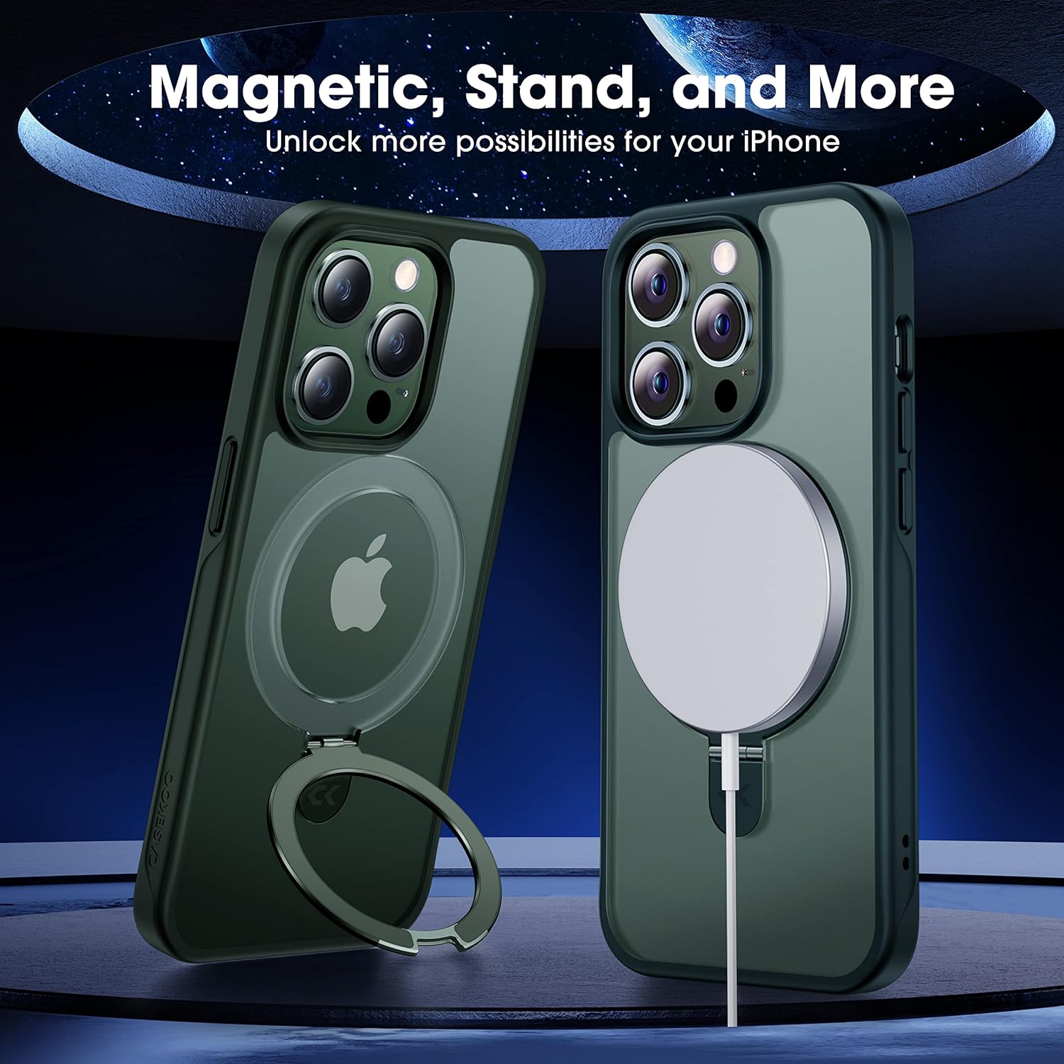 CASEKOO Designed for iPhone 13 Pro Case with Magnetic Invisible Stand [Military Drop Protection] [Compatible with MagSafe] Shockproof Slim Translucent Matte Case 6.1 Inch 2021, Green
