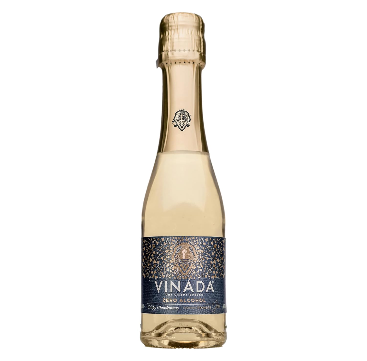 VINADA - Crispy Chardonnay, Sparkling Gold, Rosé Mini Variety Pack - Zero Alcohol Wine - 200 ml (12 Glass Bottles)