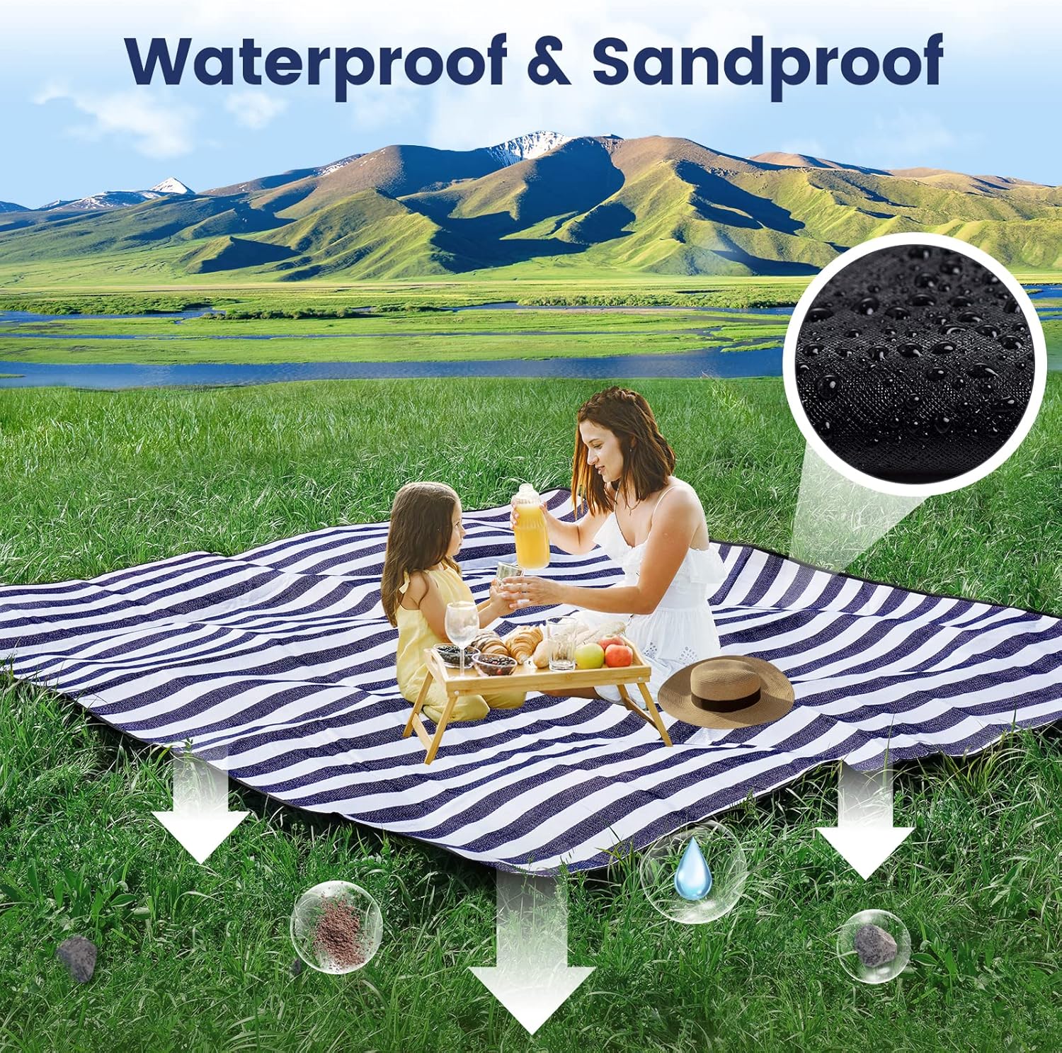 ผ้าห่มปิกนิกขนาดใหญ่พิเศษ 80”x 80” ผ้าห่มชายหาดกันน้ำและพับได้ 3 ชั้นสำหรับกลางแจ้งสำหรับผู้ใหญ่ 6 ถึง 8 คน สำหรับการตั้งแคมป์ สวนสาธารณะ ชายหาด หญ้า ในร่ม…
