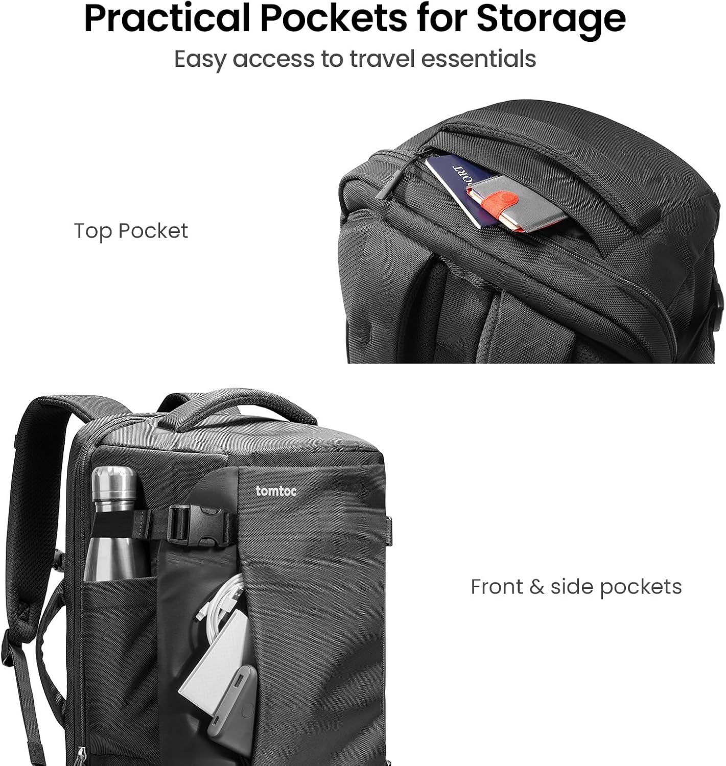 tomtoc Travel Backpack 40L, TSA Friendly Flight Approved Carry-on Luggage Hand Water-resistant Lightweight Business Rucksack, Durable Large Weekender Bag Daypack Fits 17.3 Inch Laptop · v3