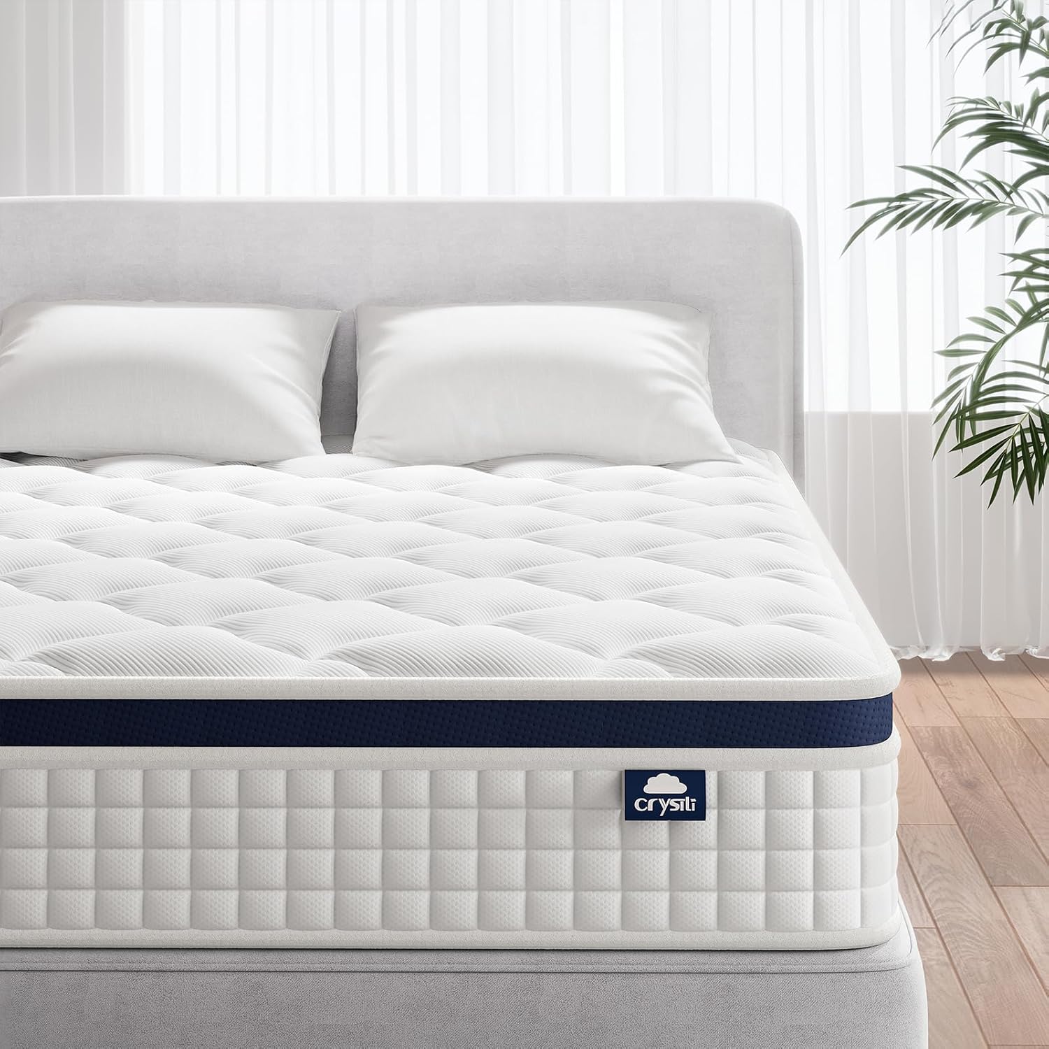 Colchón Crystal Queen Size en una caja, colchón híbrido de 10 pulgadas con espuma sin presión, colchón de muelles internos para aliviar la presión, aislamiento del movimiento, firmeza media, certificado CertiPUR-US