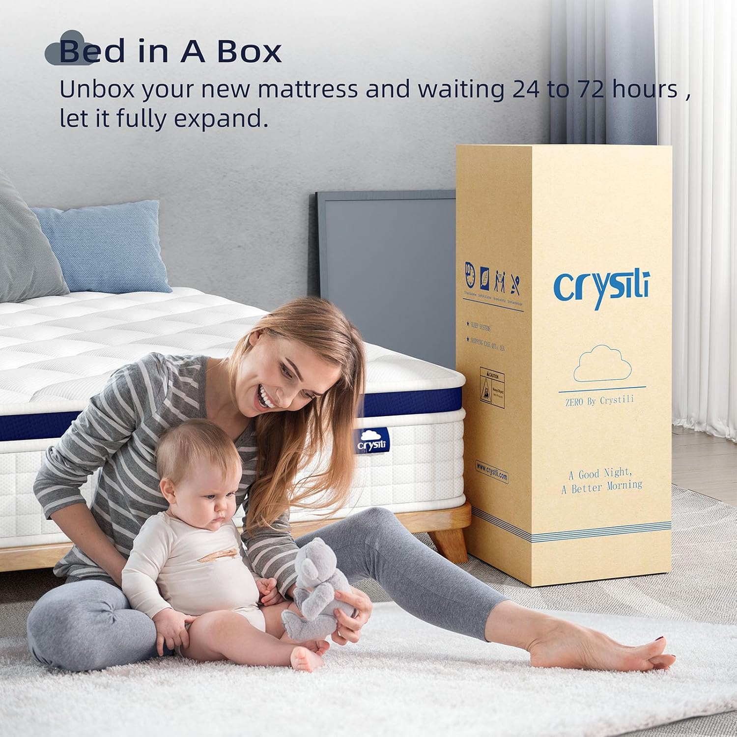 Colchón Crystal Queen Size en una caja, colchón híbrido de 10 pulgadas con espuma sin presión, colchón de muelles internos para aliviar la presión, aislamiento del movimiento, firmeza media, certificado CertiPUR-US