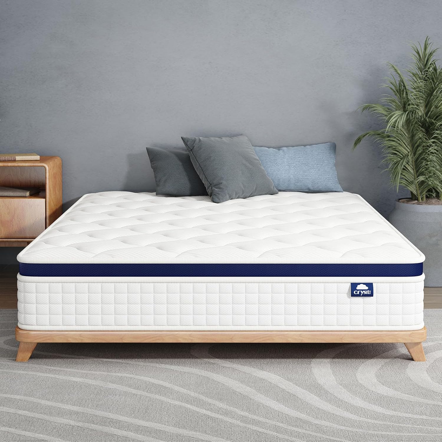 Colchón Crystal Queen Size en una caja, colchón híbrido de 10 pulgadas con espuma sin presión, colchón de muelles internos para aliviar la presión, aislamiento del movimiento, firmeza media, certificado CertiPUR-US
