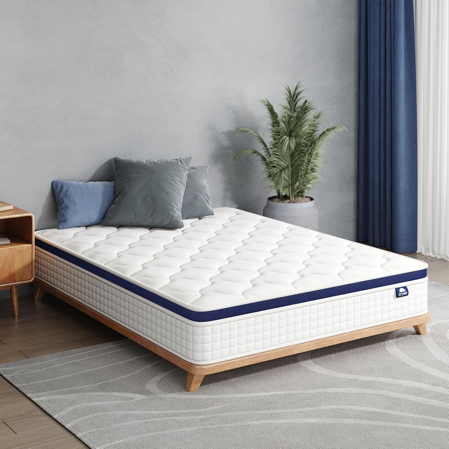 Colchón Crystal Queen Size en una caja, colchón híbrido de 10 pulgadas con espuma sin presión, colchón de muelles internos para aliviar la presión, aislamiento del movimiento, firmeza media, certificado CertiPUR-US