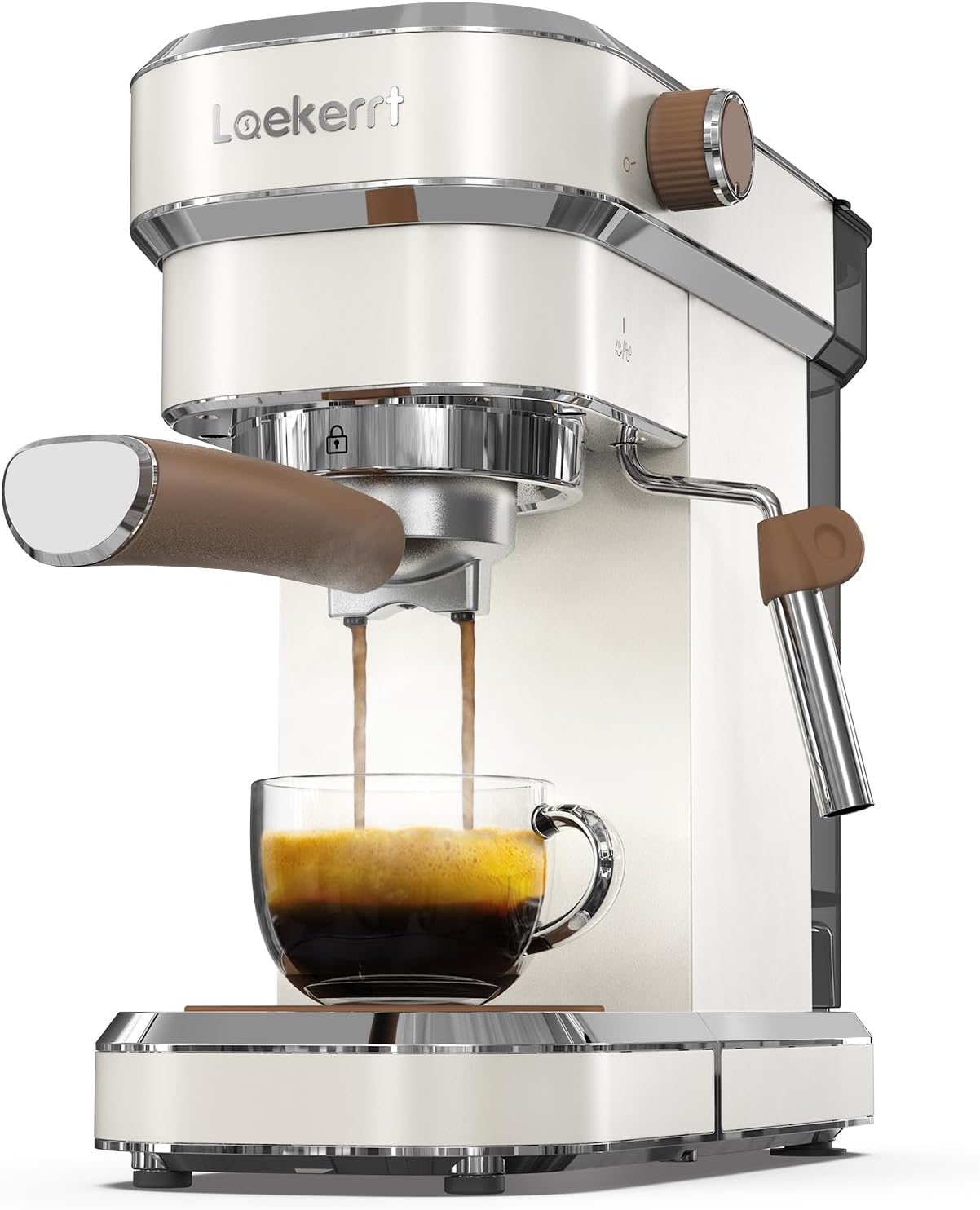 เครื่องชงกาแฟเอสเพรสโซ Laekerrt 20 บาร์ เครื่องชงเอสเพรสโซ CMEP01 พร้อมหัวตีฟองนม เครื่องทำกาแฟเอสเพรสโซสำหรับใช้ในบ้าน สำหรับลาเต้และคาปูชิโน สีขาวลูกแพร์ สเตนเลสสตีล ของขวัญสำหรับผู้หญิง ภรรยาหรือคุณแม่