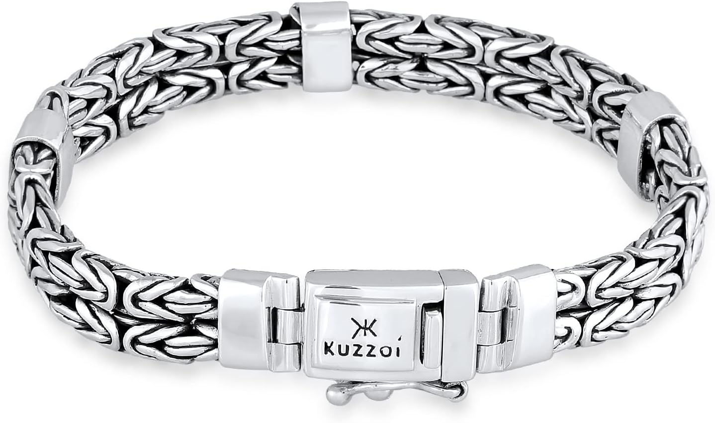 kuzzoi Men Bracelet curb cuban chain braided with Clasp made of 925 sterling silver, length 6.69 inch - 8.27 inch, width 0.31 inch, 1.41 oz · v5