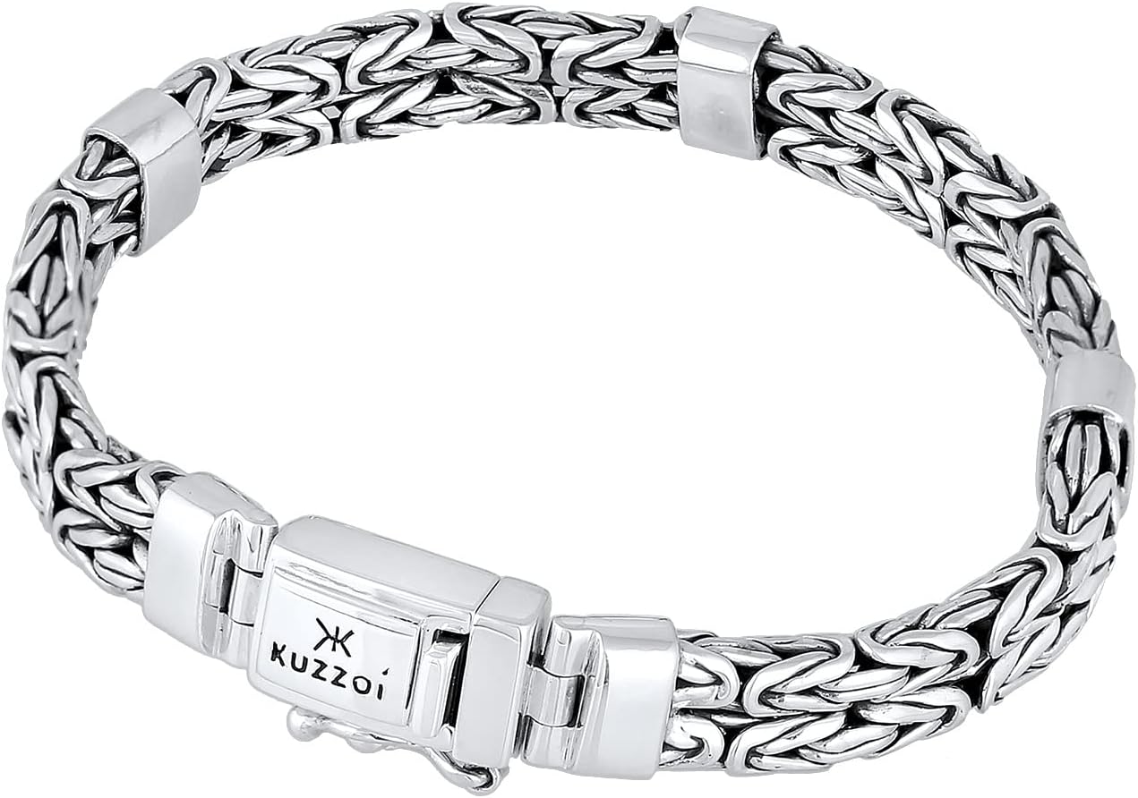 kuzzoi Men Bracelet curb cuban chain braided with Clasp made of 925 sterling silver, length 6.69 inch - 8.27 inch, width 0.31 inch, 1.41 oz · v5