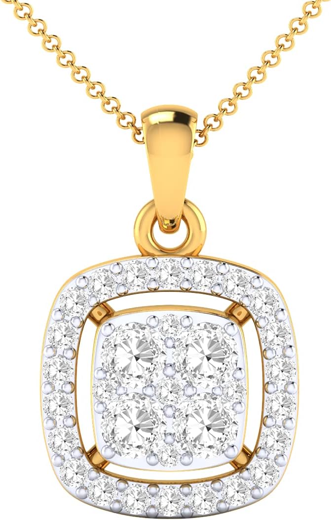 Certified 18K Gold Joint Square Pendant in Round Natural Diamond (0.55 ct) with White/Yellow/Rose Gold Chain Birthday Necklace for Women · v2