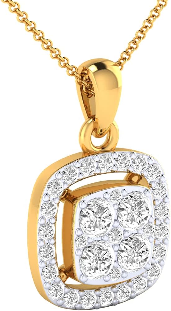 Certified 18K Gold Joint Square Pendant in Round Natural Diamond (0.55 ct) with White/Yellow/Rose Gold Chain Birthday Necklace for Women · v2