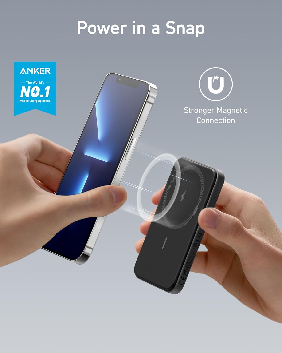 Anker 621 Magnetic Portable Charger (MagGo), 5,000mAh Wireless Power Bank with USB-C Cable, Magsafe-Compatible Battery Pack for iPhone 16 /15/14/13/12 Series · v2