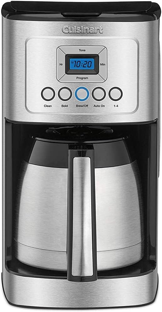 Cafetera térmica programable de acero inoxidable Cuisinart para 12 tazas con jarra térmica (DCC-1850 /DCC-3400), paquete que incluye filtro permanente y paquete de protección mejorada CPS de 1 año
