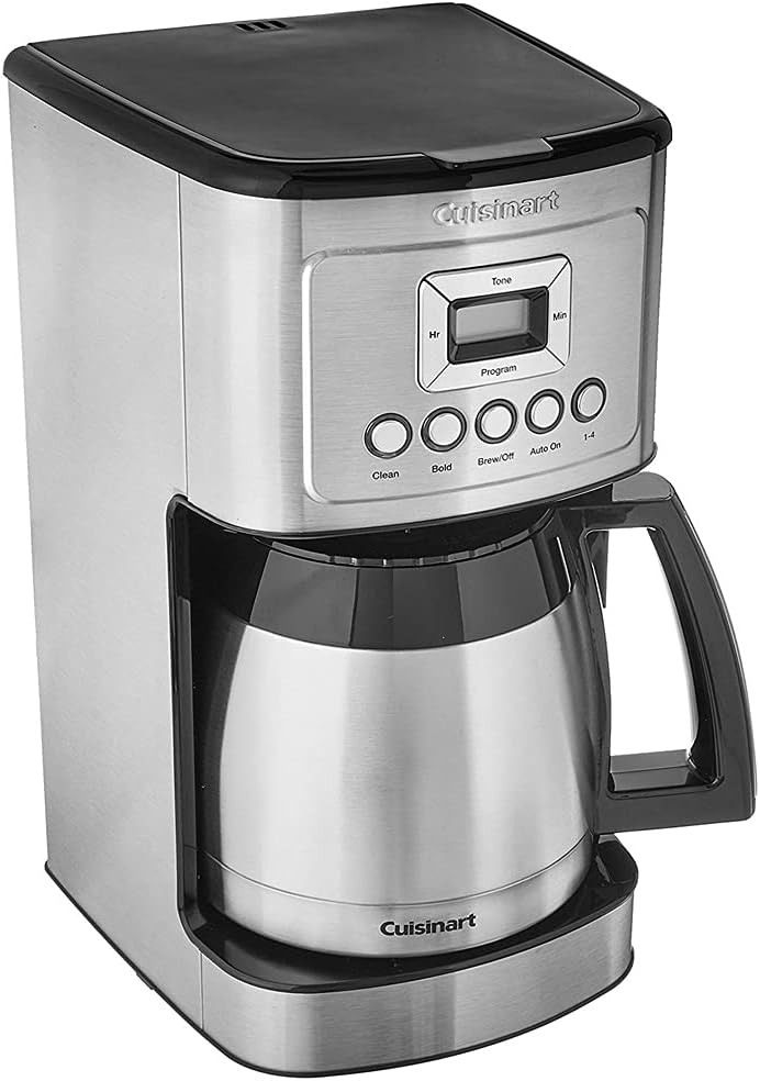 Cafetera térmica programable de acero inoxidable Cuisinart para 12 tazas con jarra térmica (DCC-1850 /DCC-3400), paquete que incluye filtro permanente y paquete de protección mejorada CPS de 1 año