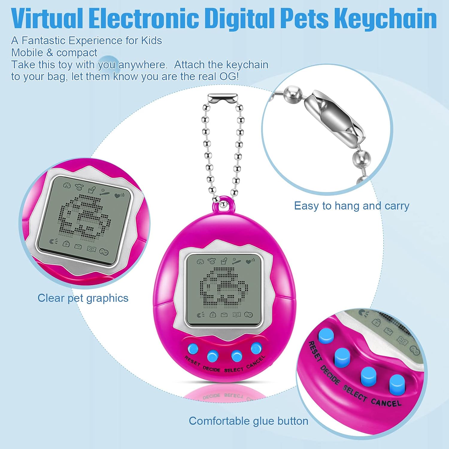 4-teiliges virtuelles elektronisches digitales Haustier-Schlüsselanhänger-Spiel Digitales Spiel Schlüsselanhänger Nostalgisches virtuelles digitales Haustier im Retro-Retro-Look mit Schlüsselbund für Jungen und Mädchen, lila, rot, gelb, blau