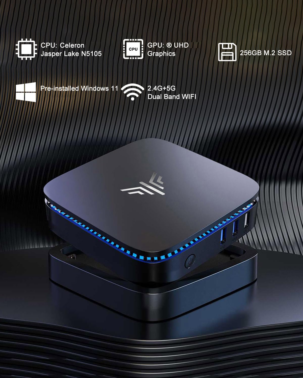 KAMRUI Mini PC Computers, AK1 PRO 12GB RAM 256GB SSD Mini Desktop Computer Intel Celeron N5105 CPU, 4 Core Micro PC Computer, Desktop PC 4K, Support 2.5’’ SSD, 2.4G/ 5.0G WiFi, Gigabit Ethernet, HTPC · v6
