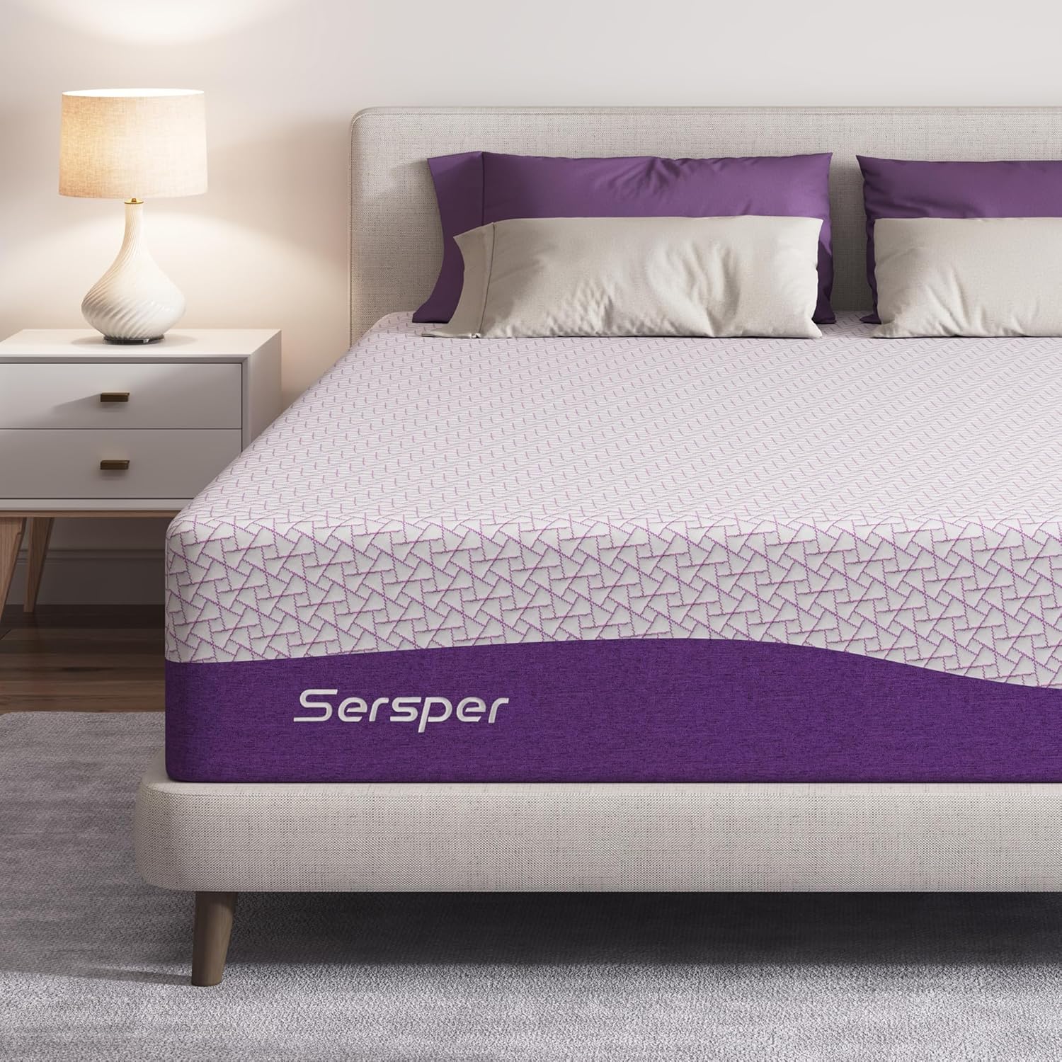Sersper 8 Inch Bamboo Charcoal Cooling Gel Memory Foam Queen Mattress -Medium Plush - with Moisture Wicking Cover and Edge Support for Motion Isolating · v2