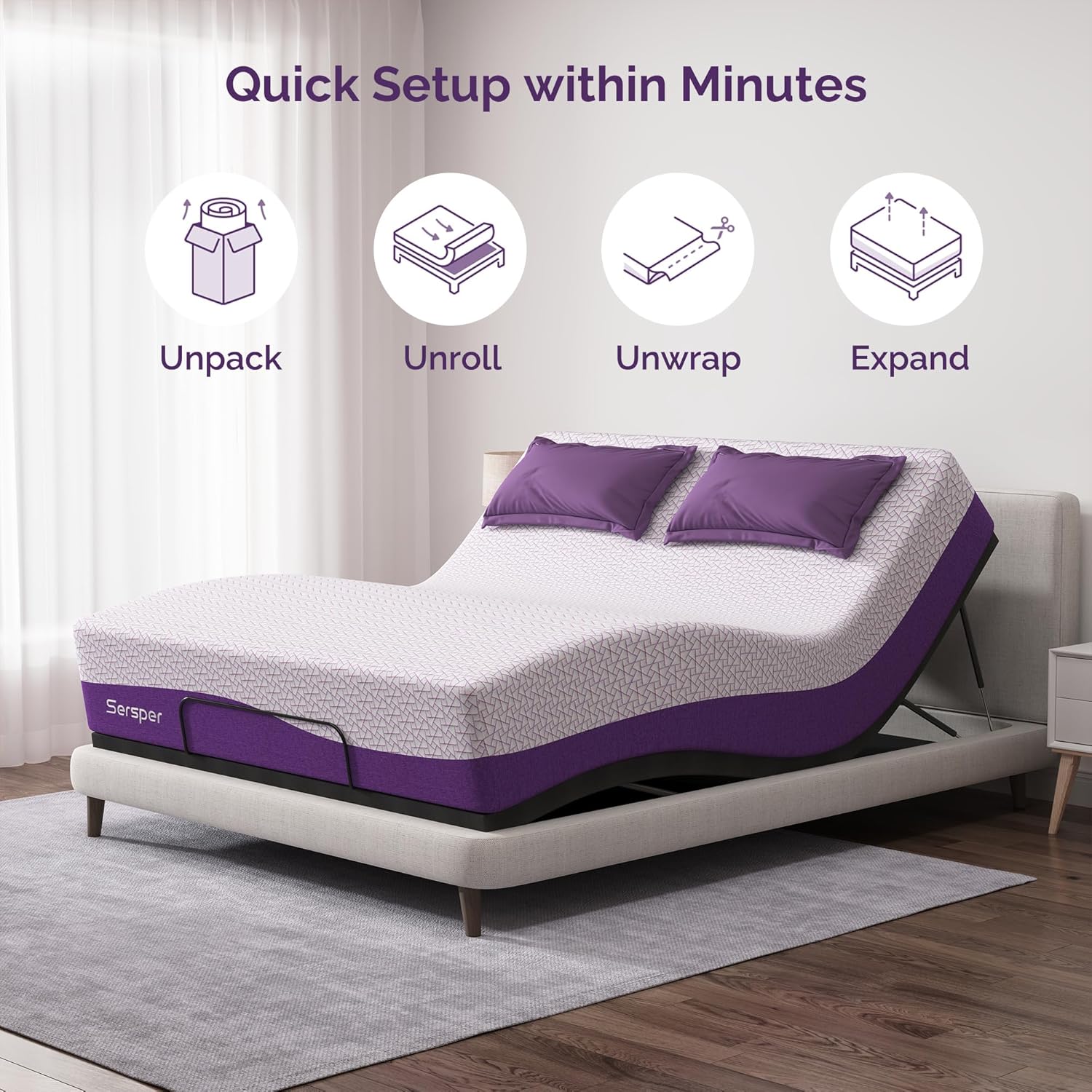 Sersper 8 Inch Bamboo Charcoal Cooling Gel Memory Foam Queen Mattress -Medium Plush - with Moisture Wicking Cover and Edge Support for Motion Isolating · v2