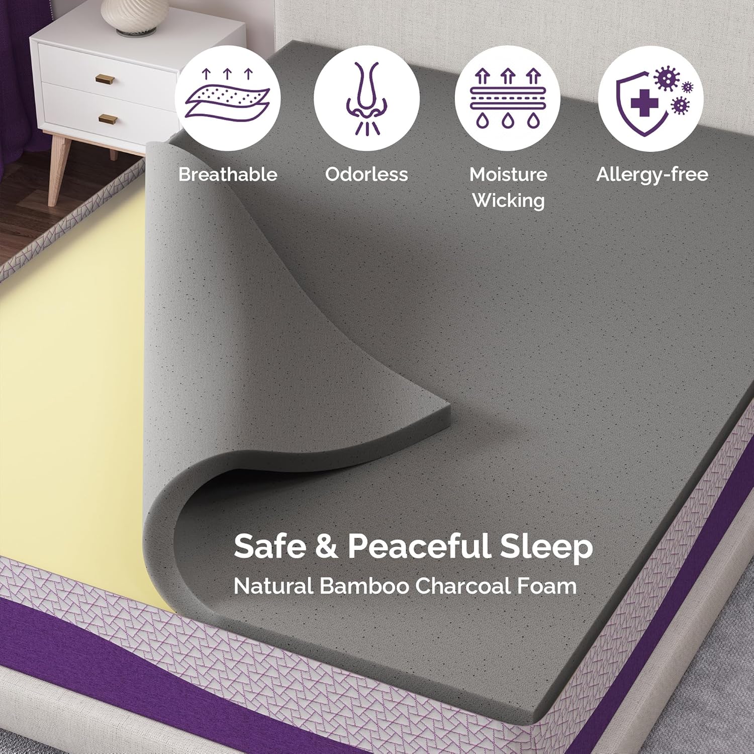Sersper 8 Inch Bamboo Charcoal Cooling Gel Memory Foam Queen Mattress -Medium Plush - with Moisture Wicking Cover and Edge Support for Motion Isolating · v2