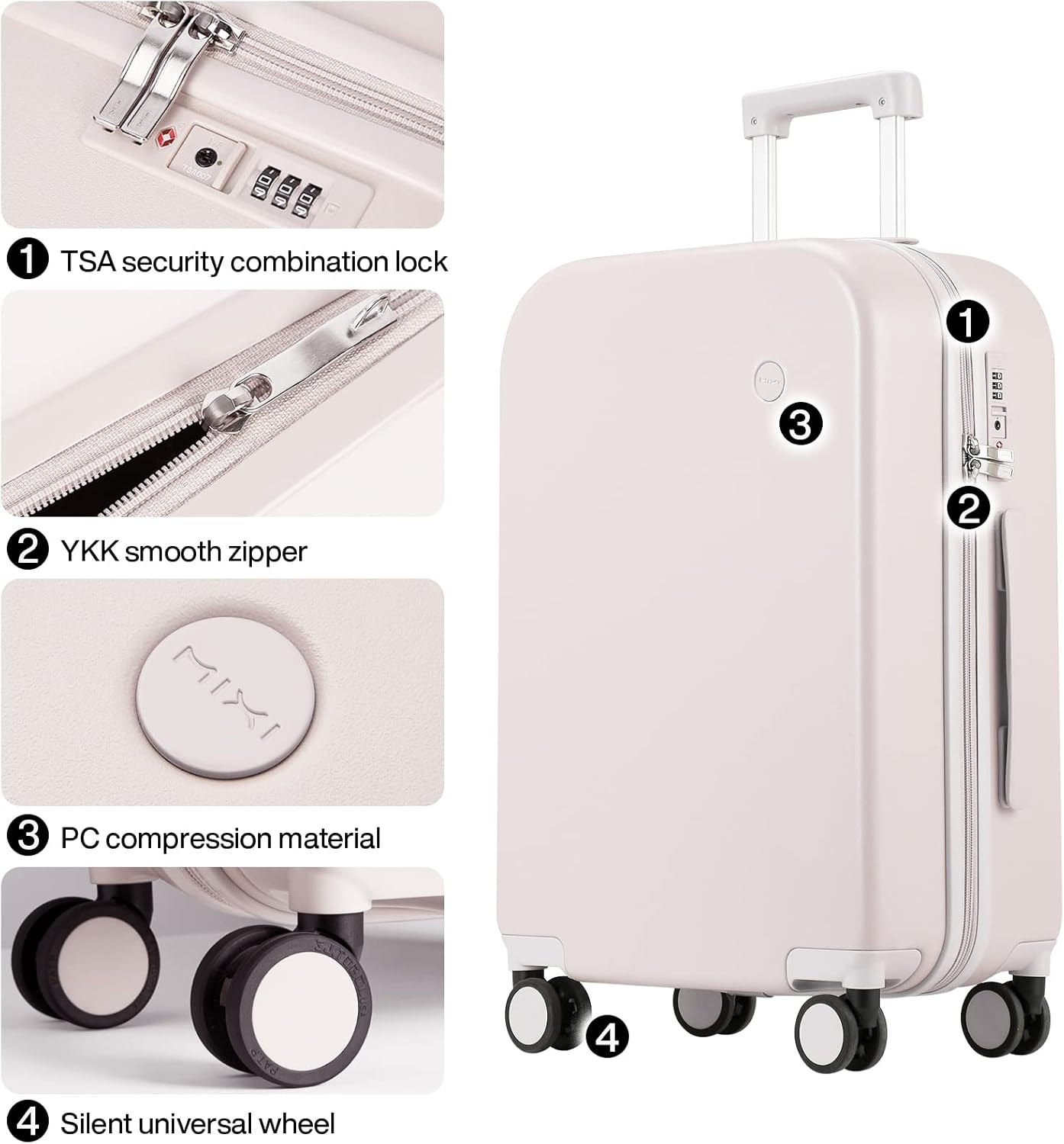 Suitcase Luggage with Spinner Wheels, Mixi Hardside Rolling Suitcase PC with Cover  TSA Lock Lightweight Travel Case · v2