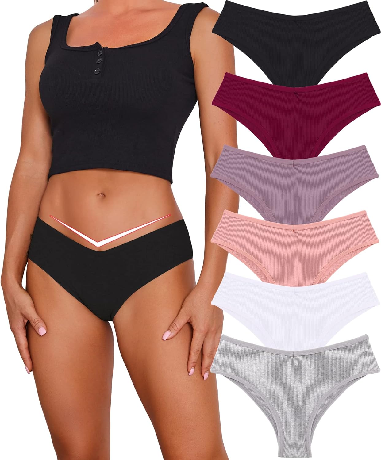 CuteByte 10 Pack Womens Cotton Underwear Sexy Stretch V-Waist Ladies Panties Low Rise Cotton Cheeky Hipster S-XXL