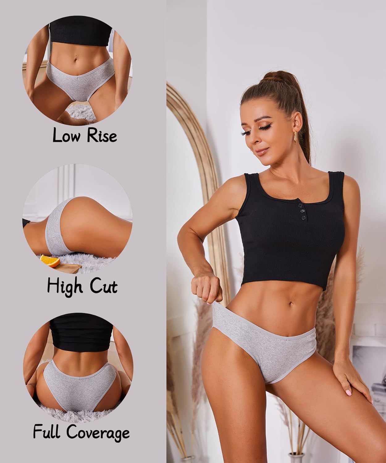 CuteByte 10 Pack Womens Cotton Underwear Sexy Stretch V-Waist Ladies Panties Low Rise Cotton Cheeky Hipster S-XXL · v2