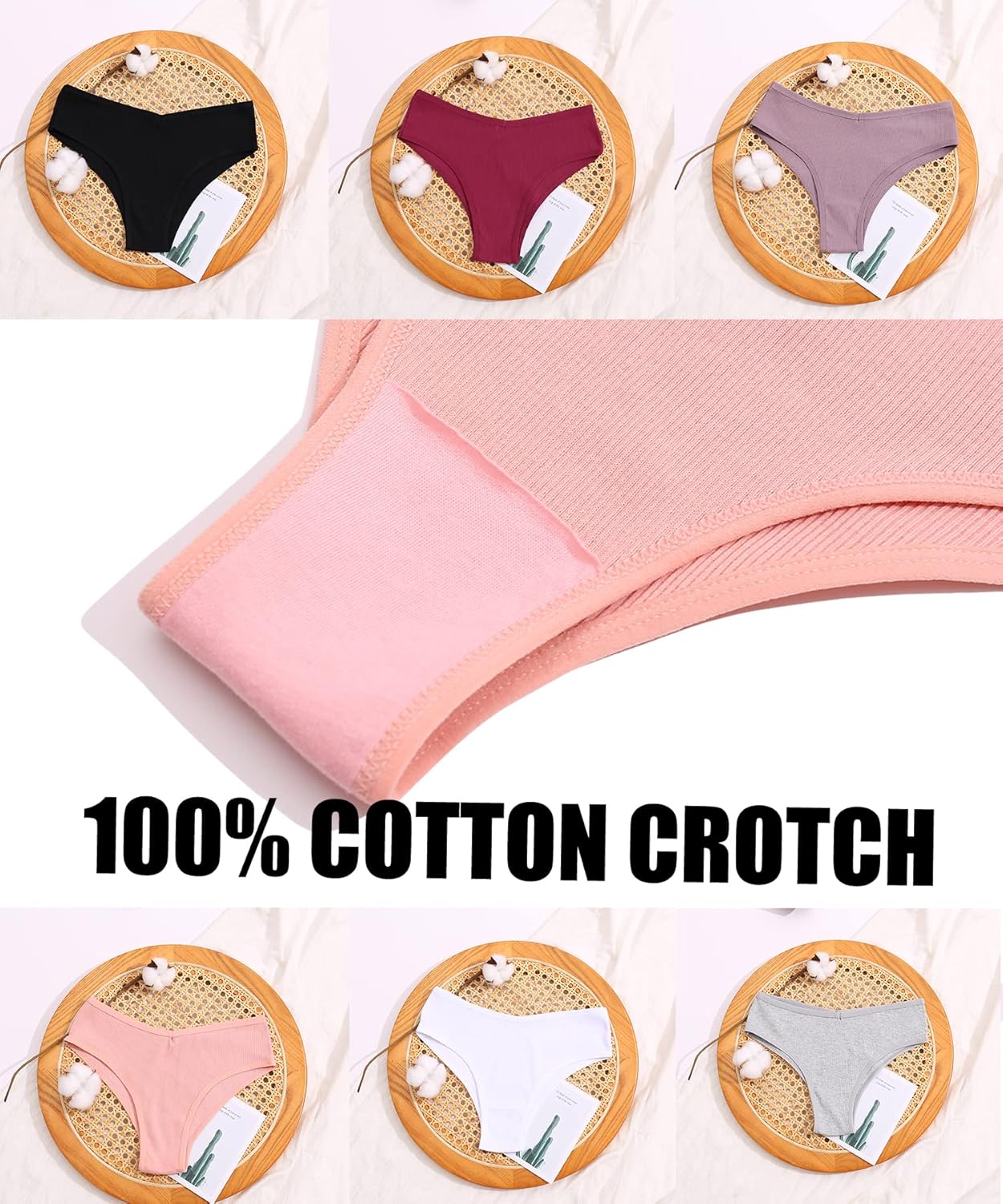 CuteByte 10 Pack Womens Cotton Underwear Sexy Stretch V-Waist Ladies Panties Low Rise Cotton Cheeky Hipster S-XXL · v2