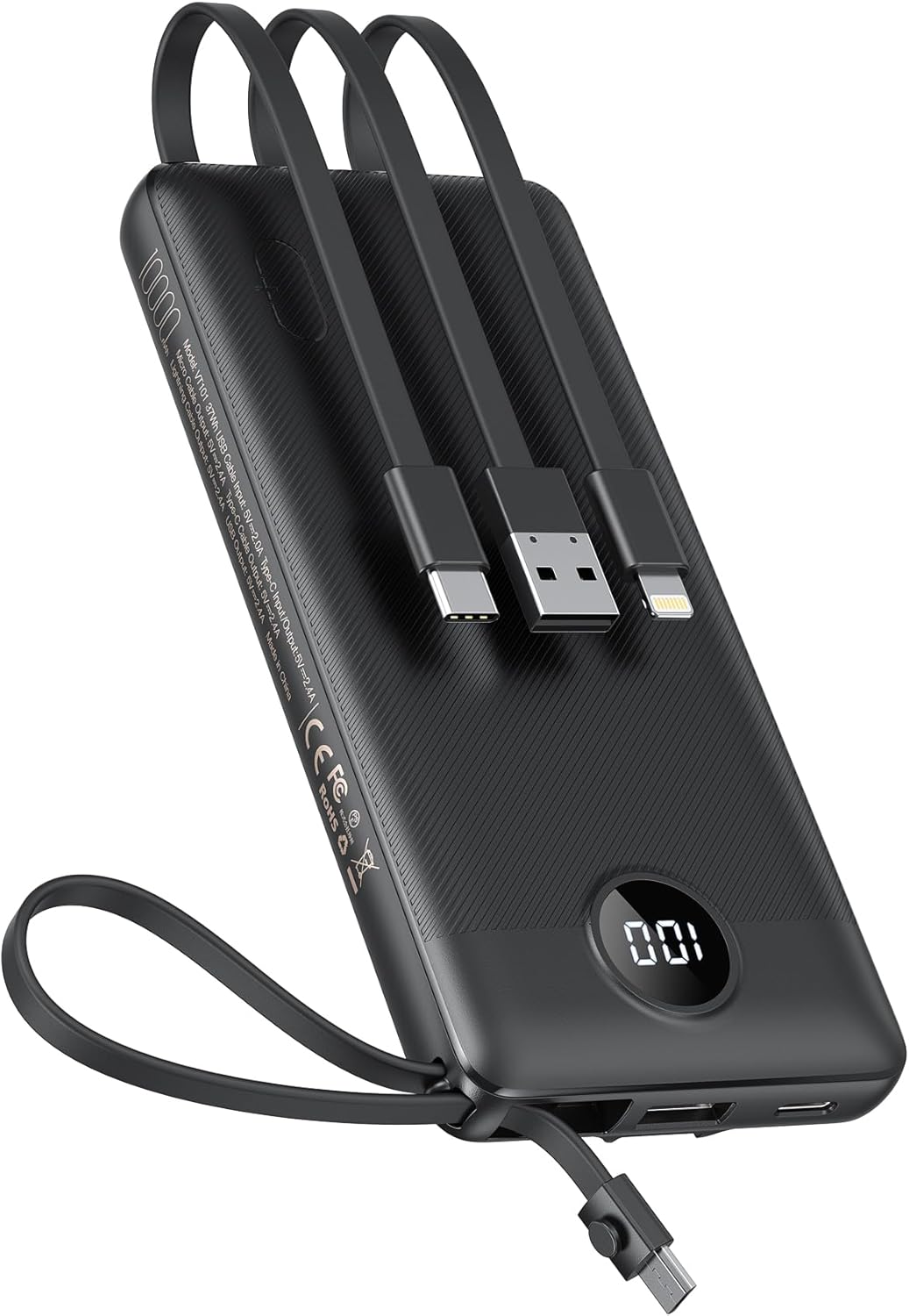 Chargeur portable VEEKTOMX avec câbles intégrés, batterie externe 10 000 mAh pour iPhone, batterie USB C Slim Fast Charge, batterie externe Travel Essentials compatible avec iPhone 15/14/13, Samsung, Android, etc.