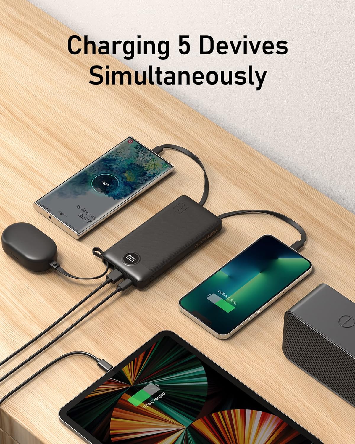 VEEKTOMX Portable Charger with Built-in Cables, 10000mAh Power Bank for iPhone, Slim Fast Charge USB C Battery Pack, Travel Essentials Powerbank Compatible with iPhone 15/14/13, Samsung, Android, etc · v2