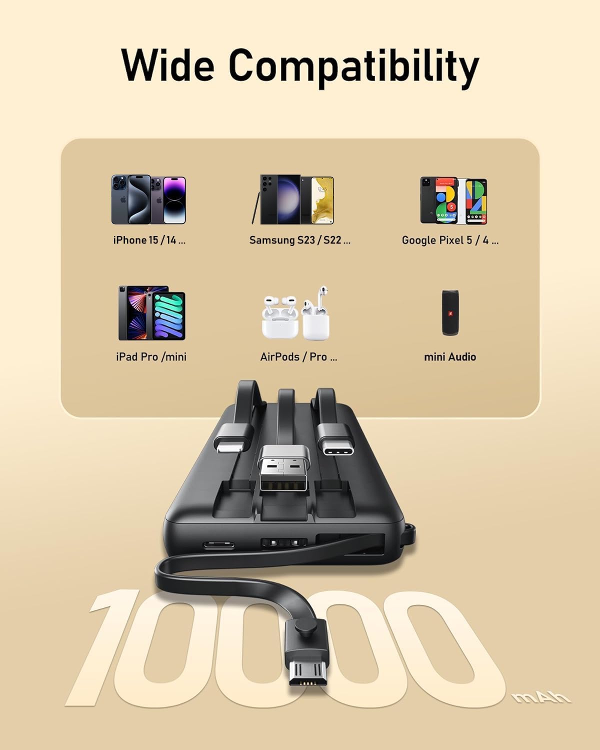 VEEKTOMX Portable Charger with Built-in Cables, 10000mAh Power Bank for iPhone, Slim Fast Charge USB C Battery Pack, Travel Essentials Powerbank Compatible with iPhone 15/14/13, Samsung, Android, etc · v2