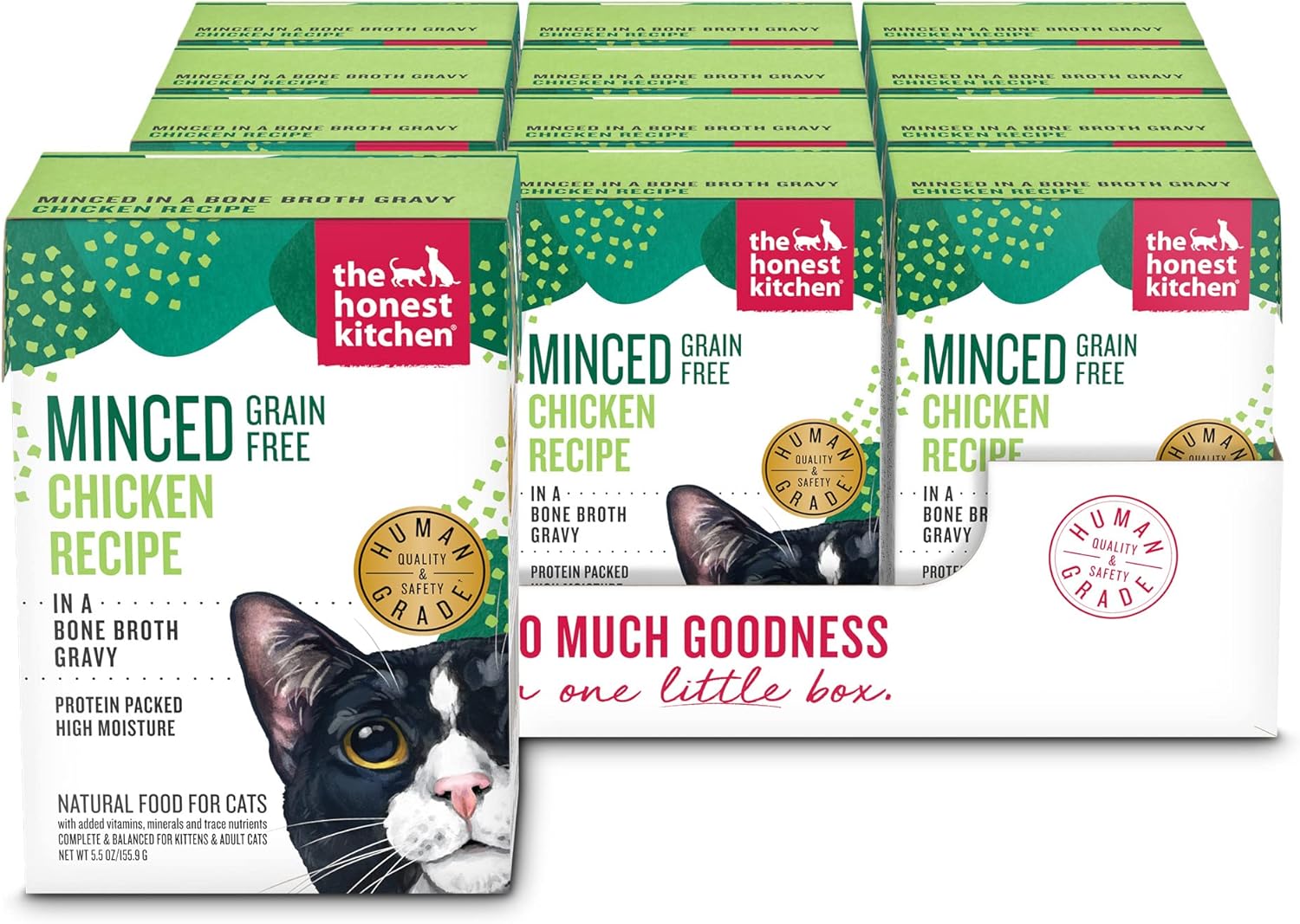 The Honest Kitchen Minced - Kip in Bone Broth, natvoer voor katten, 5,5 oz (verpakking van 12)