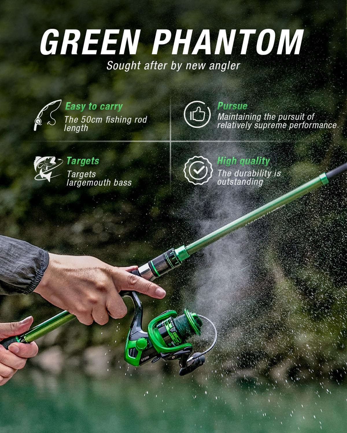 Ghosthorn Fishing Rod and Reel Combo, Graphite Telescoping Fishing Pole Collapsible Portable Travel Kit with Carrier Bag for Freshwater Fishing Gift for Men Women · v10