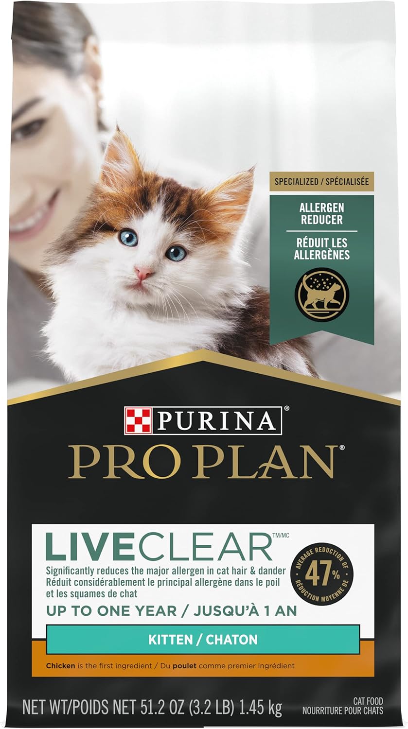 Nourriture sèche Purina Pro Plan LiveClear pour chatons, formule poulet et riz, sac de 3,2 livres